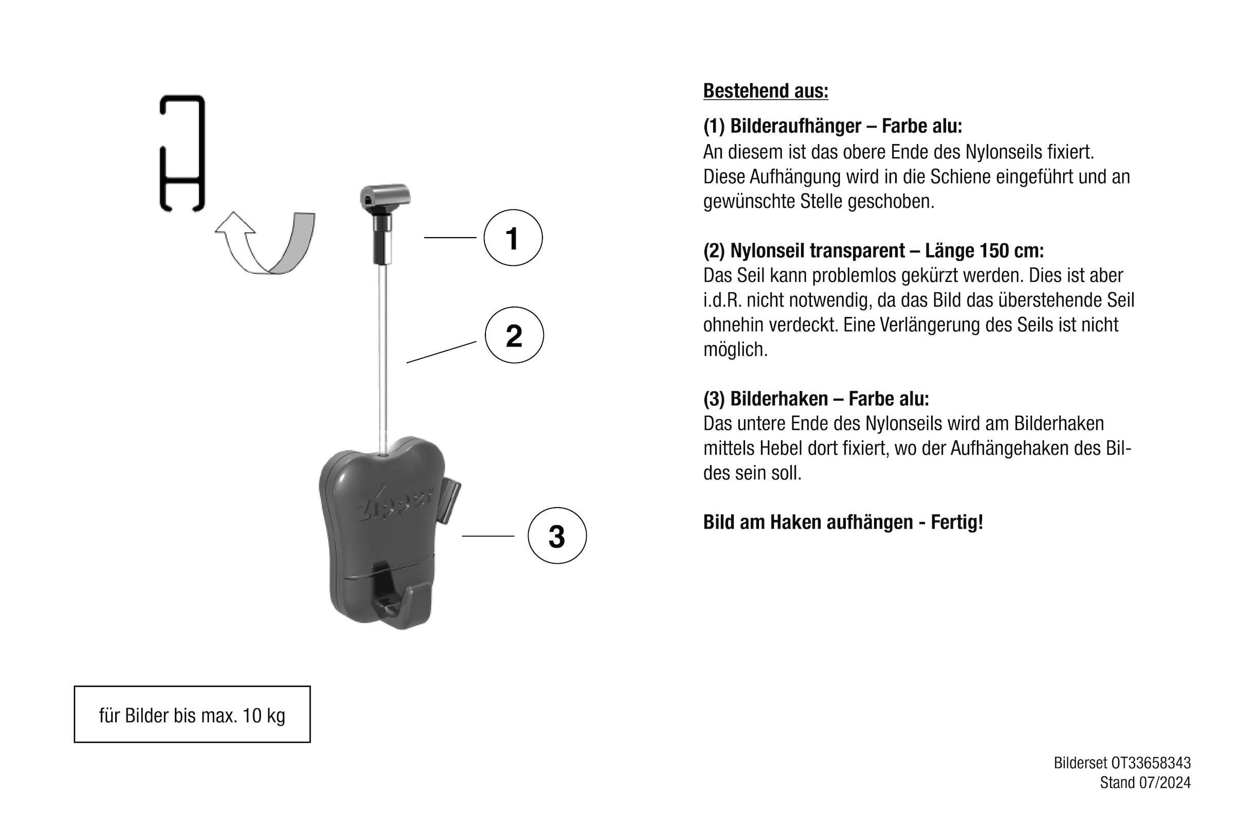 GARESA Bilderrahmen-Set »Bilderaufhängung« 1 Stk. tlg. Bilderaufhängung für Bilderschiene 300 - Aluschiene "300"