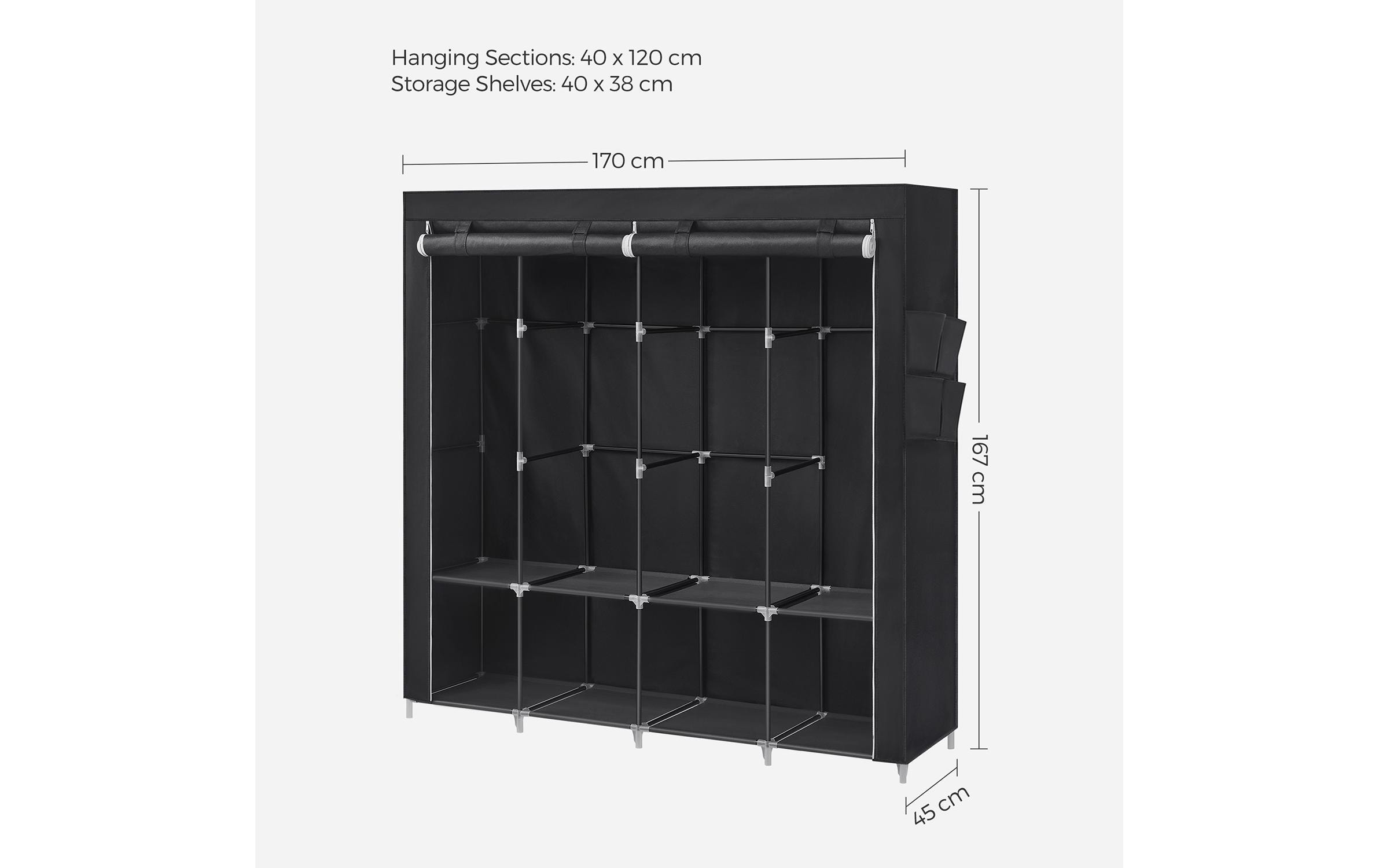 SONGMICS Armoire en tissu Armoire en tissu spacieuse avec 4 tringles à vêtements et poches latérales