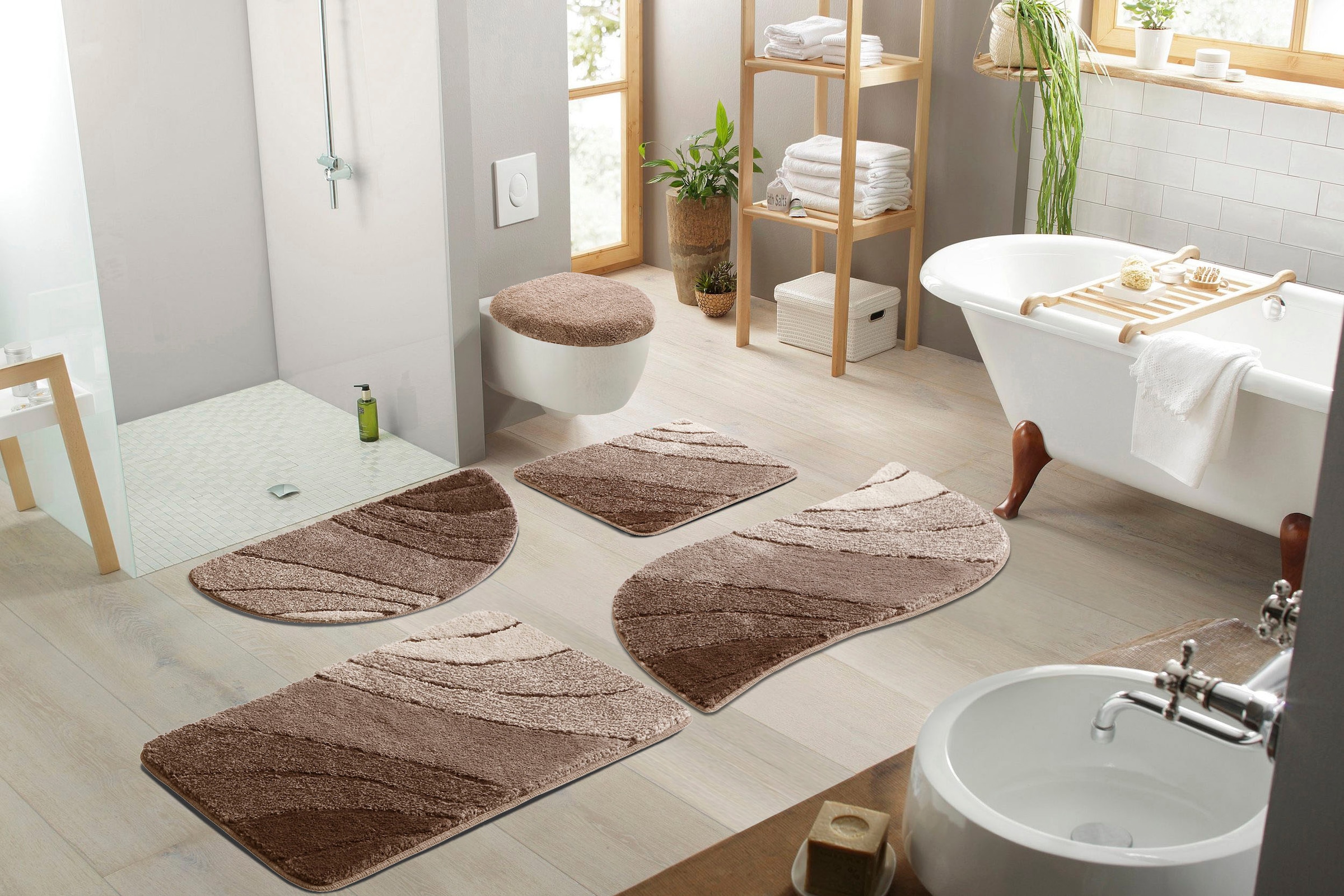 my home Badematte »Josie, Badvorleger, Badezimmer Teppich«, rutschhemmend beschichtet, fussbodenheizungsgeeignet-schnell trocknend-strapazierfähig, Badteppich, Badematten, rechteckig, rund & als 3-tlg. Set erhältlich