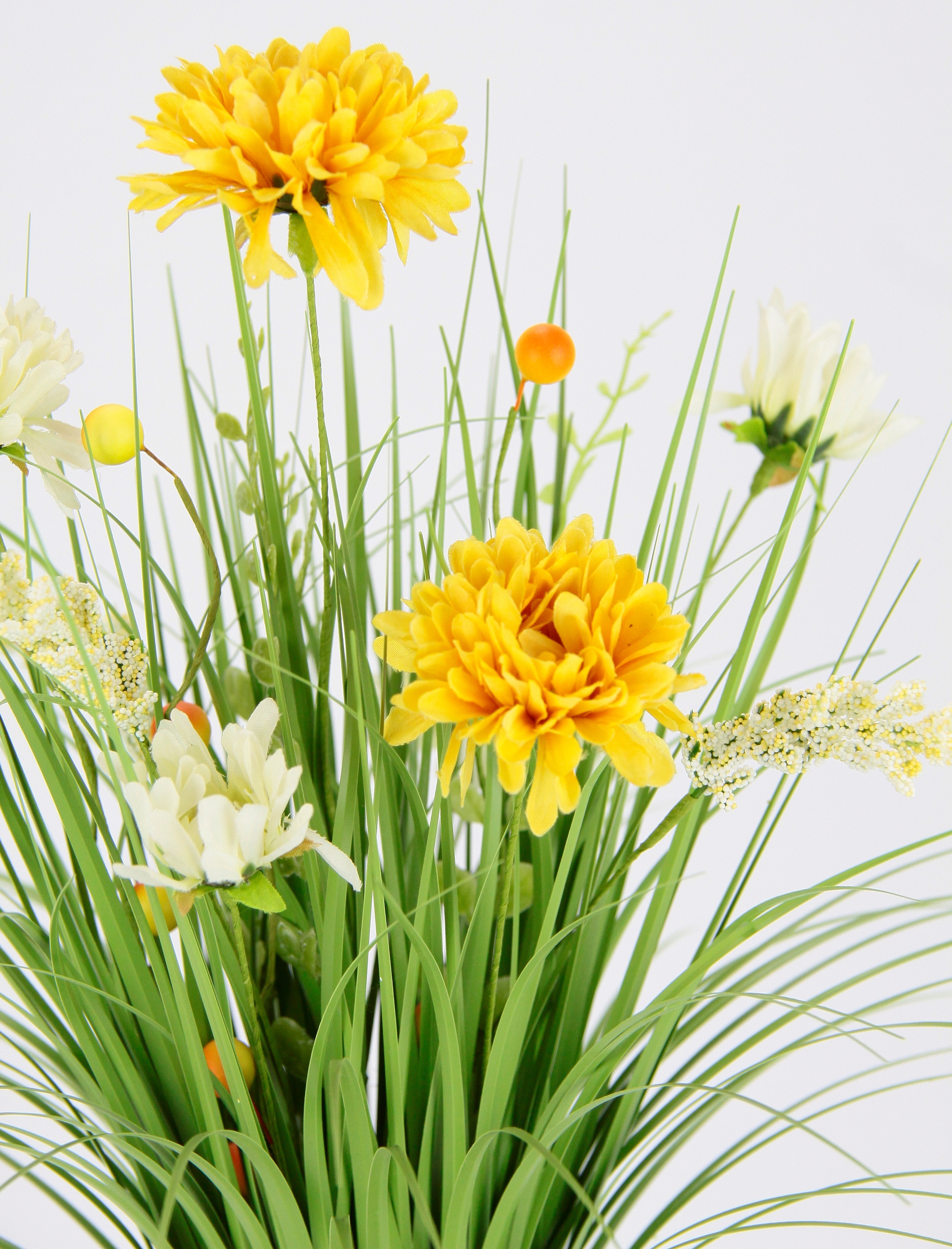 I.GE.A. Herbe artificielle »Grasbund mit Dahlien« Mit Blüten Margeriten Deko Grasbusch Kunstgras Künstliche Pflanze