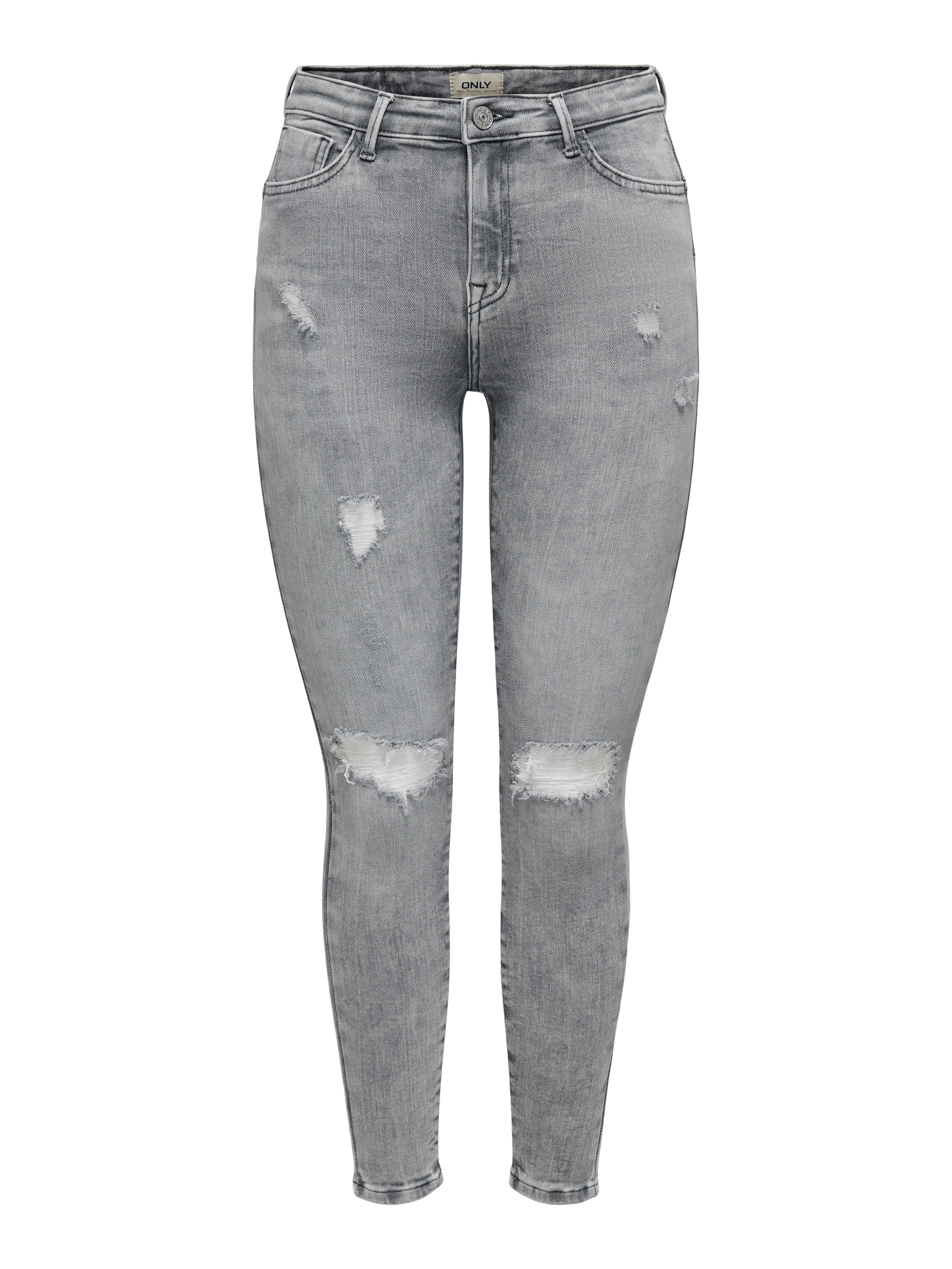 Image of ONLY Skinny-fit-Jeans "ONLPOWER MW PUSH UP ANK DES DNM AZ" mit Destroyed-Details