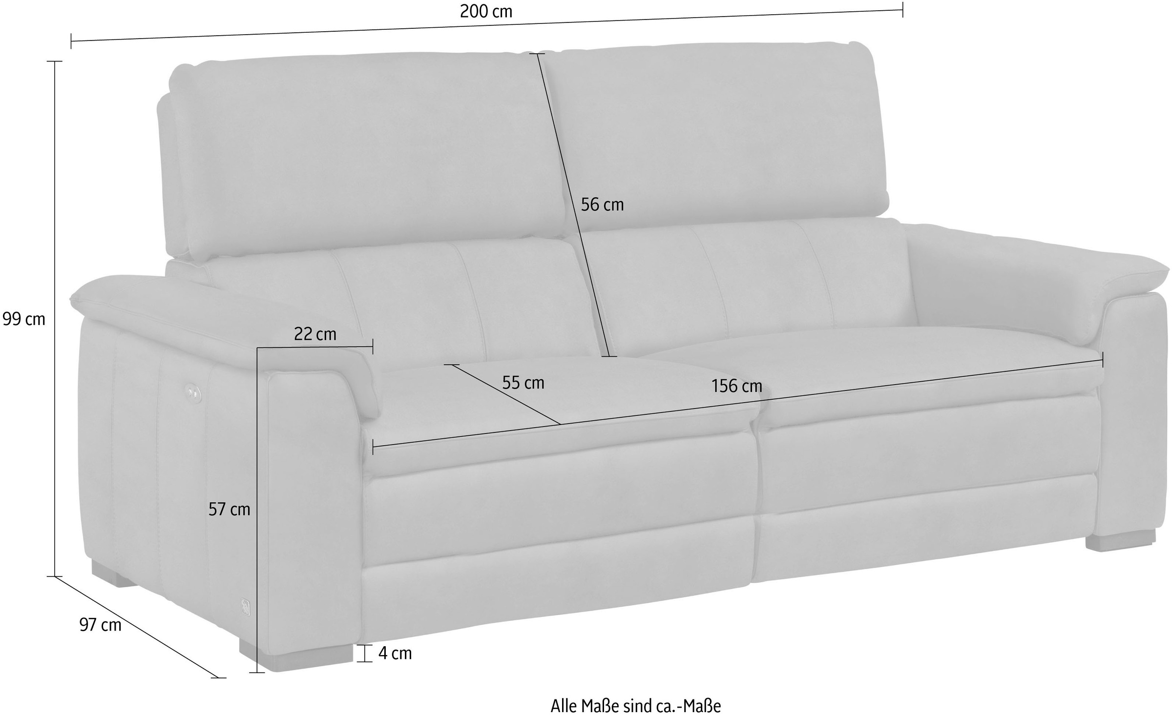 Egoitaliano 2,5-places »Capucine« wahlweise mit elektrisch oder manuell verstellbarer Relaxfunktion
