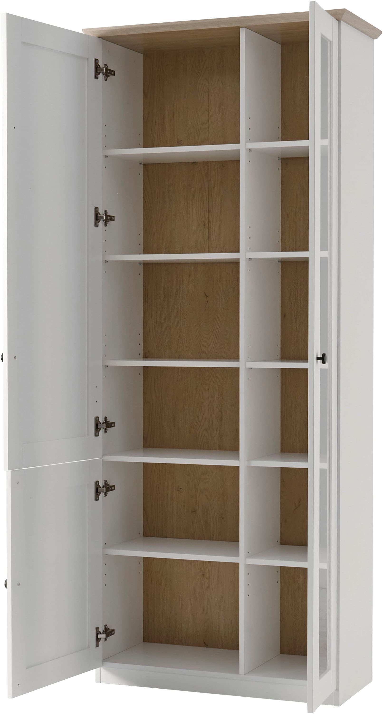 GOODproduct Vitrine »Brest, Standvitrine im Landhausstil, Glasvitrine, Vitrinenschrank« schwarze Metallgriffe, ausreichend Stauraum, Glastür, 203 cm hoch