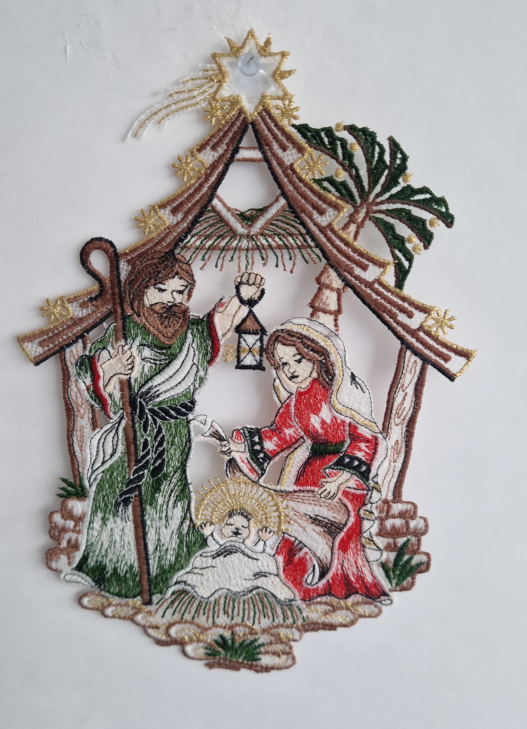 Stickereien Plauen Fensterbild "Fensterbild Geburt Jesu" echte Plauener Stickerei