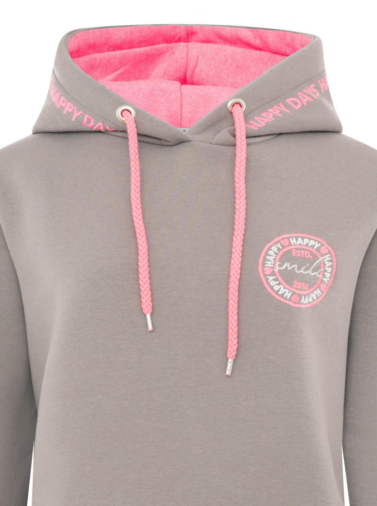 Zwillingsherz Hoodie »"Happy Days"«, détails roses brodés, capuche, cordon de serrage, poche avant, bord-côte
