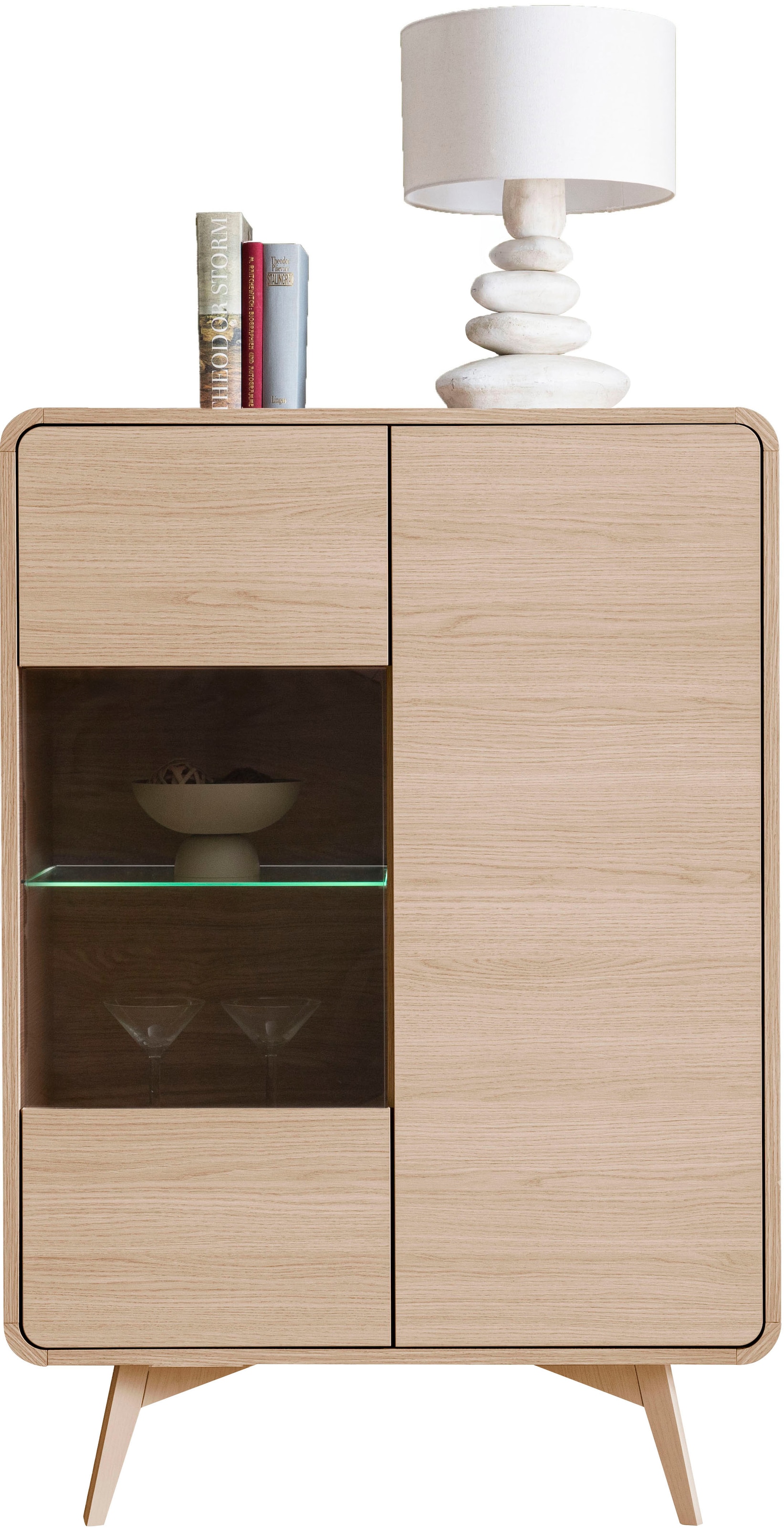 Home affaire Vitrine »Torsby, moderne Glasvitrine, Stauraumelement, Schrank« abgerundete Ecken, ausreichend Stauraum, vielseitig einsetzbar