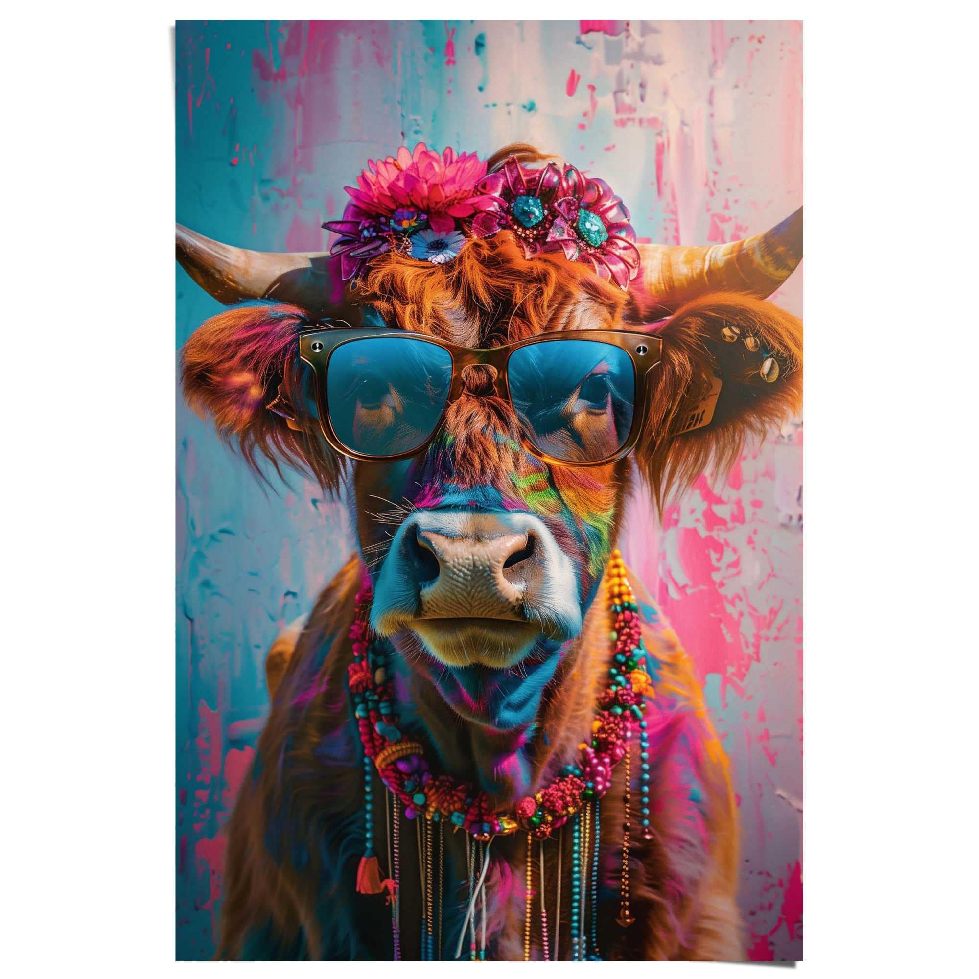 Image of Reinders Poster "Festival Cow" Teenager Zimmer - Blumen - Mehrfarbig - 150 gr. Papier - 61x91,5 cm