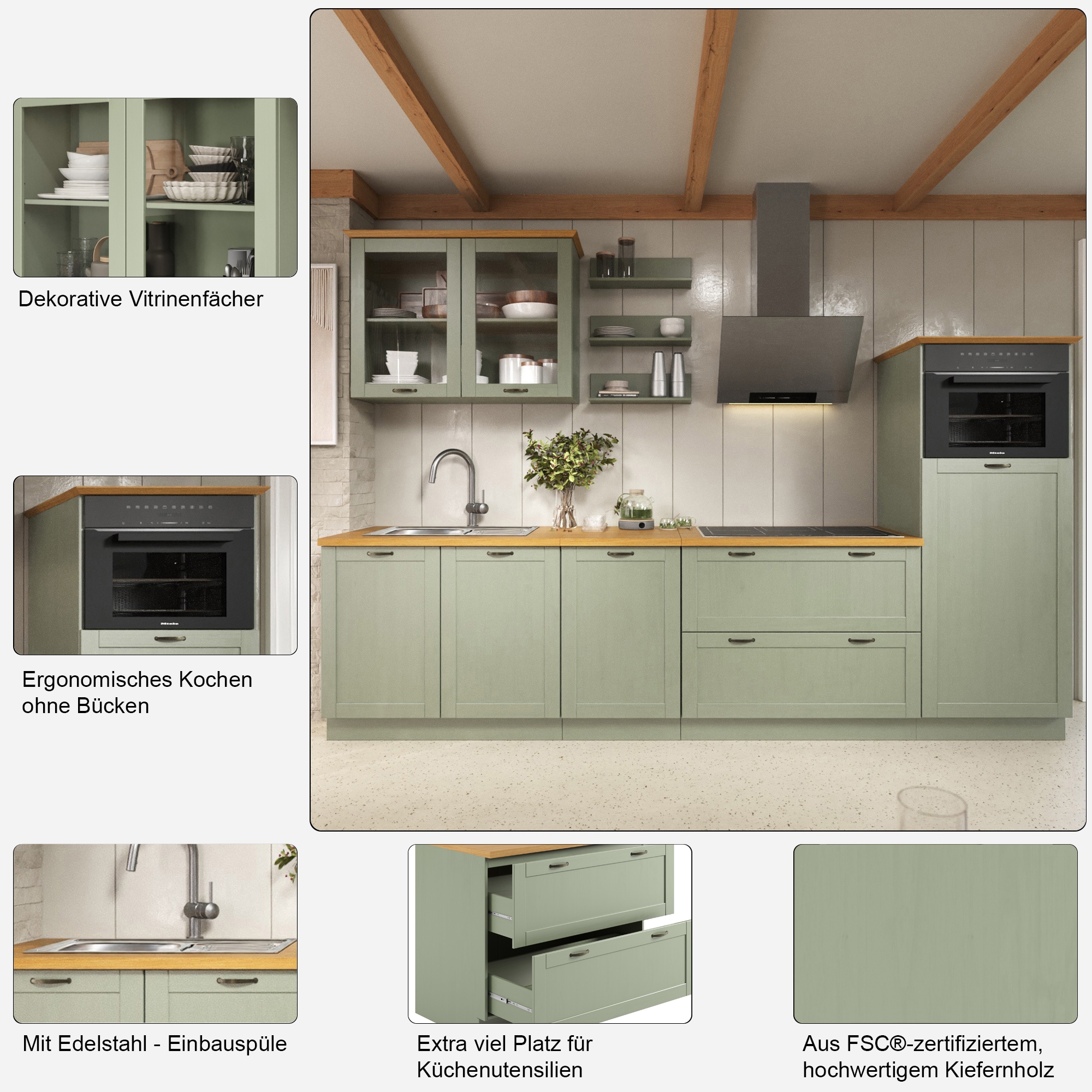 Home affaire Kitchenette »Teramo« Ensemble, Compatible avec d'autres meubles de la série Teramo,  Largeur 315 cm, pin massif, avec plan de travail
