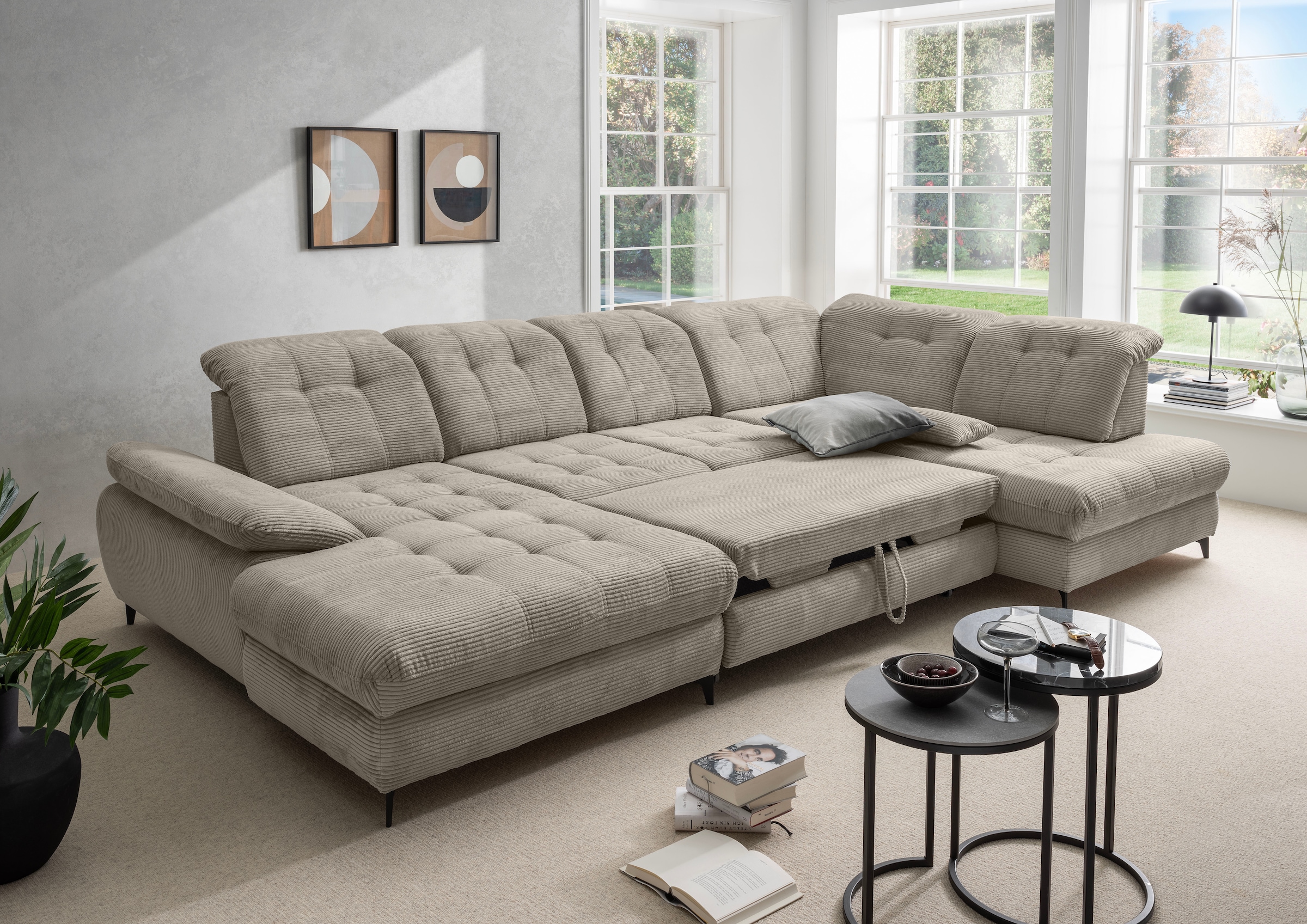 Home affaire Canapé d'angle »Lazio modern & bequem,  Breite 358cm, U-Form, tolle Detailverarbeitung« inkl. Bettkasten, Bettfunktion, Kopfteil-, Sitztiefenverstellung