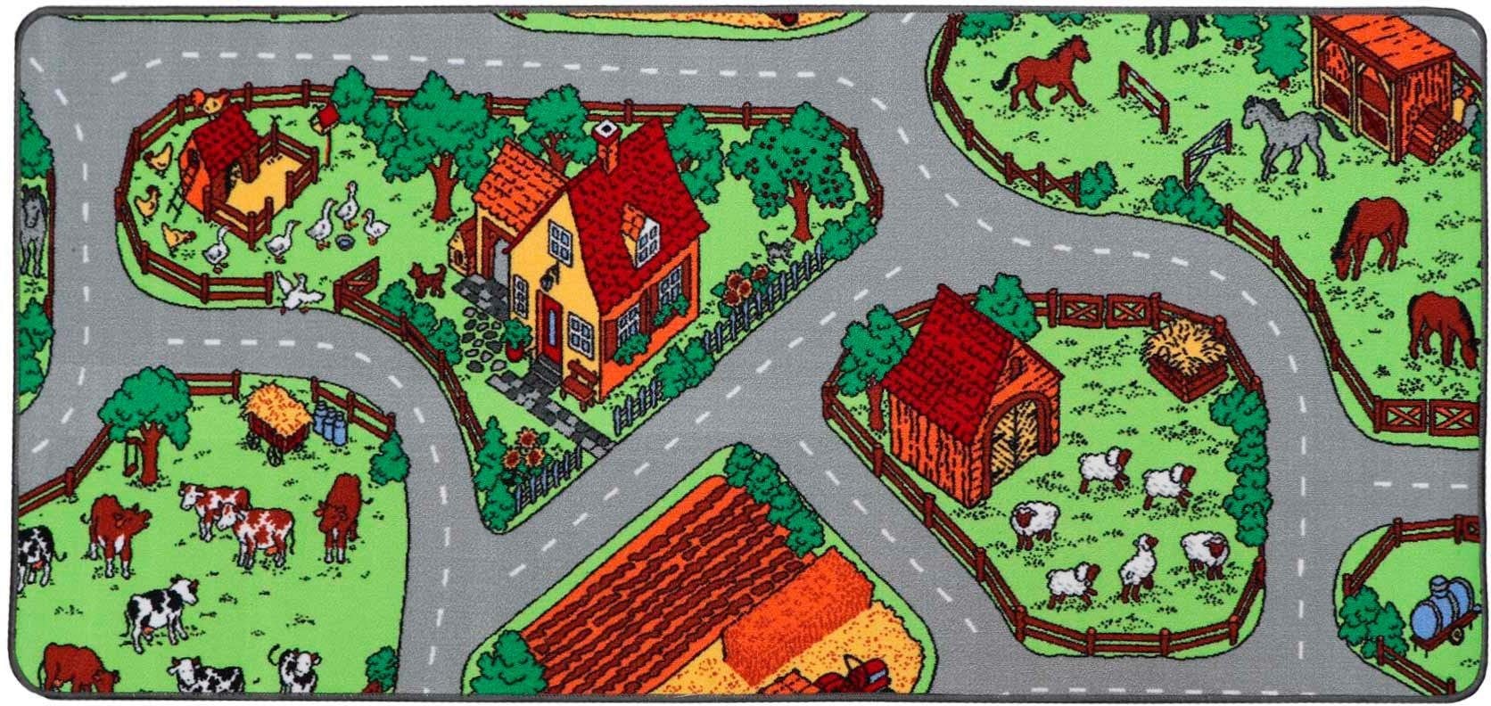 Image of Primaflor-Ideen in Textil Kinderteppich "Spielteppich BAUERNHOF, Made in Belgium" rechteckig 5 mm Höhe Strassen-Teppich, Kinderzimmer