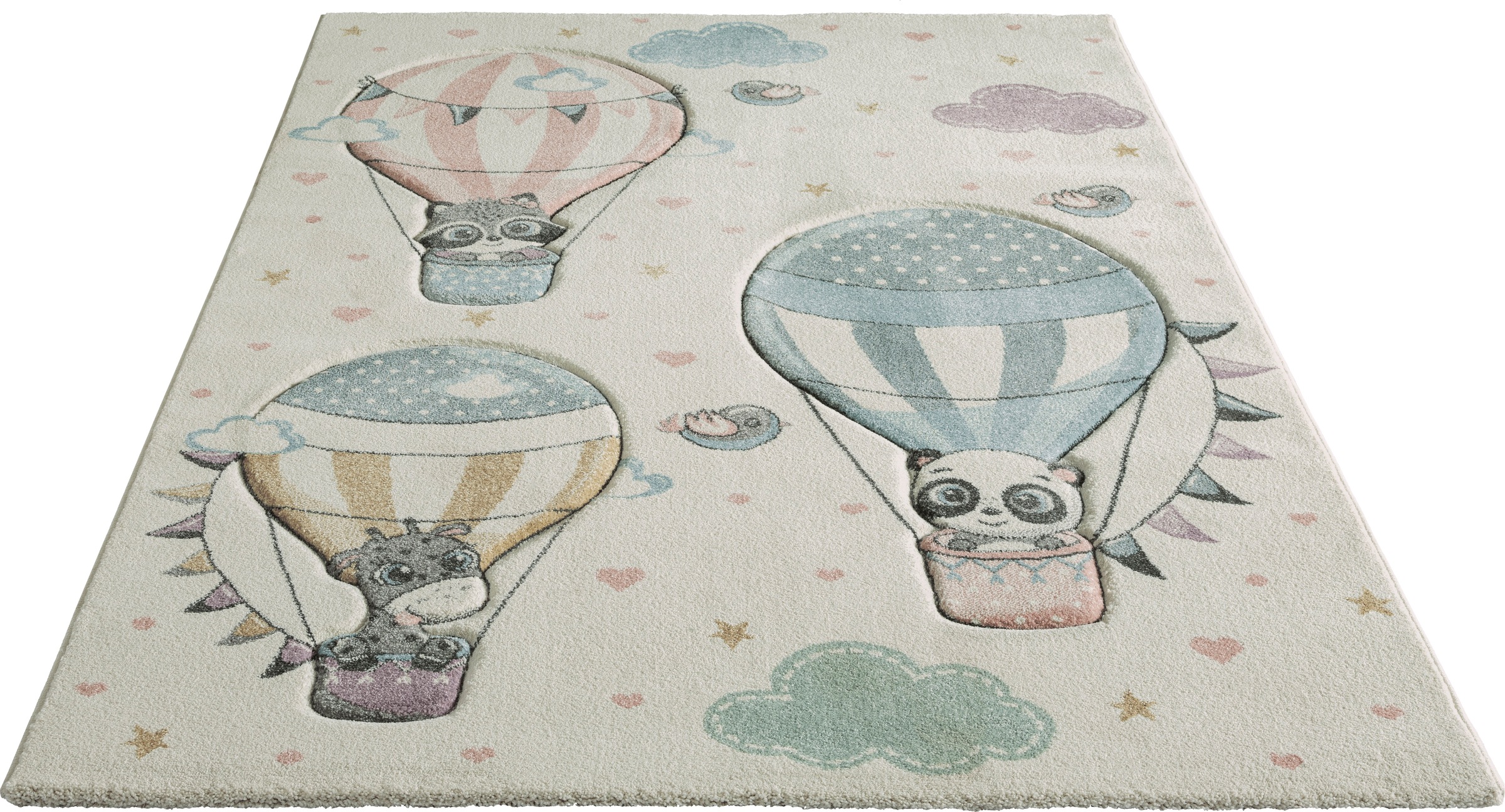 Image of Lüttenhütt Kinderteppich »Ballon«, rechteckig, 13 mm Höhe, Kurzflor-Teppich, Pastell-Töne, niedliches Tier Motiv, Panda, Waschbär, Giraffe, ideale Teppiche fürs Kinderzimmer bei Ackermann Versand Schweiz