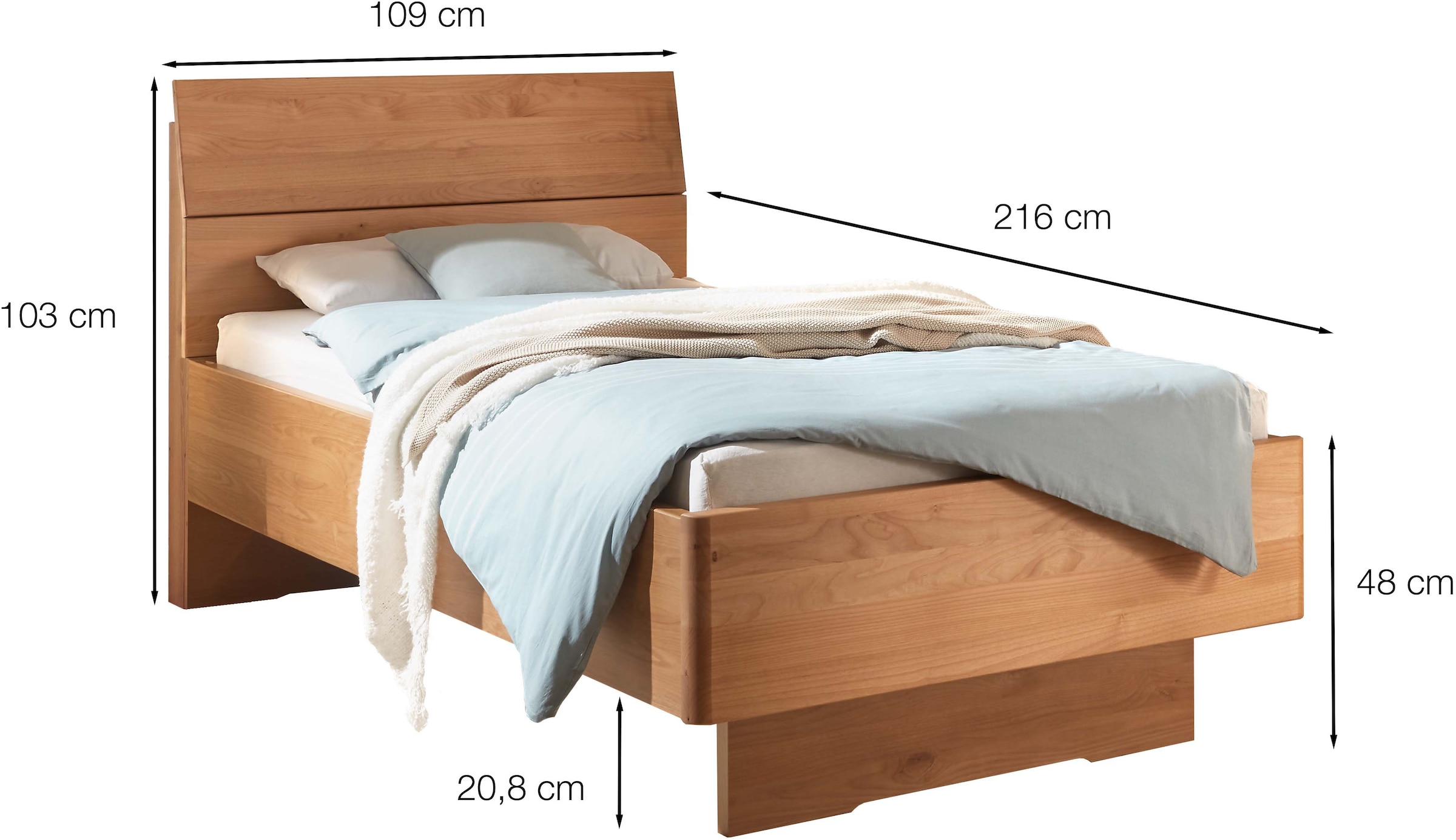 WIEMANN Lit en bois »Cardiff, Bettgestell, Bettrahmen, teilmassiv Erle« Belastbarkeit 110/220 Kg, 4-fache höhenverstellbar, MADE IN GERMANY,  Kopf- und Fussteil aus Massivholz in Erle, verschiedene Grössen