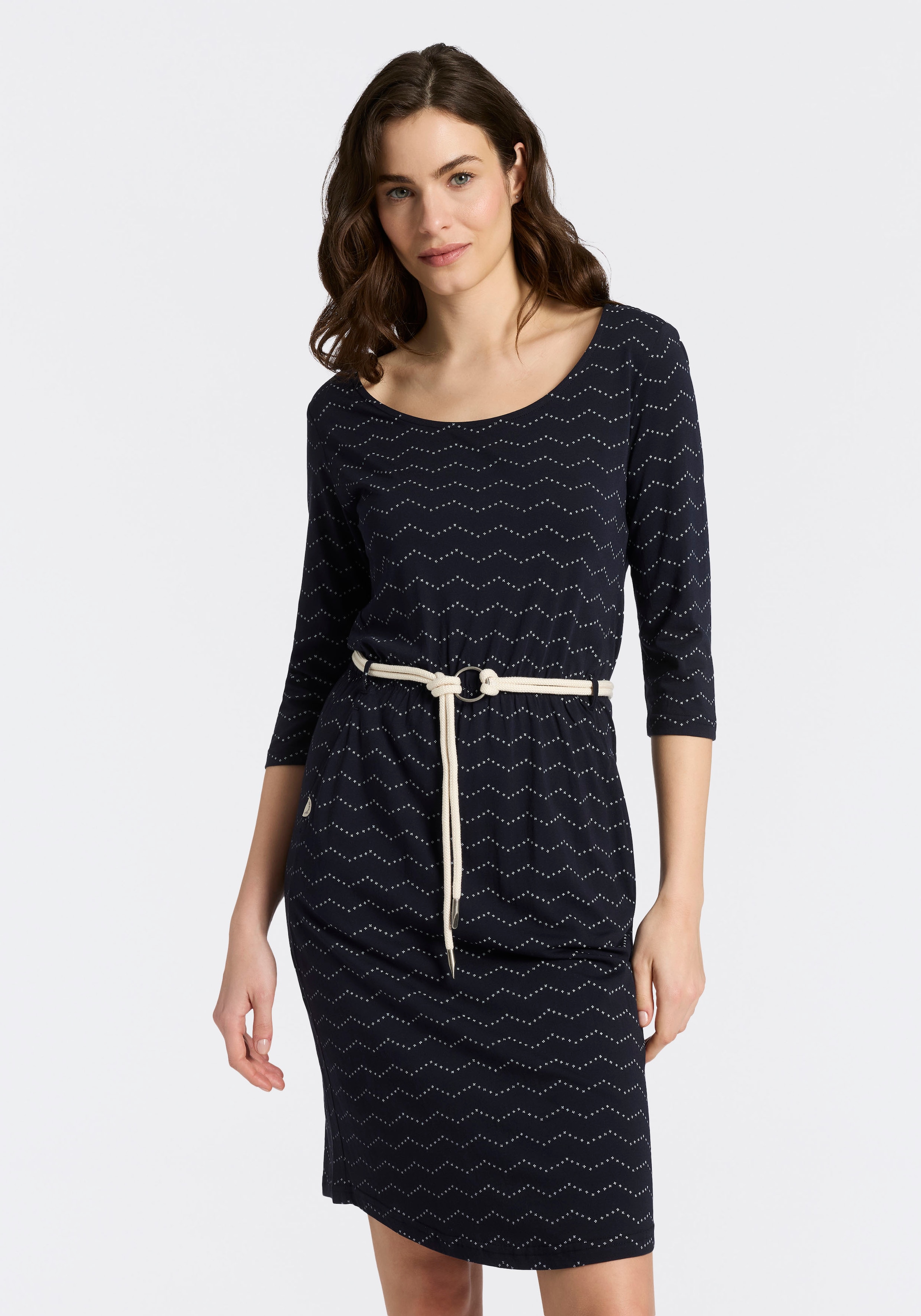 Image of Ragwear Jerseykleid "LILITHA ZIG ZAG O" mit Taillen-Bindegürtel