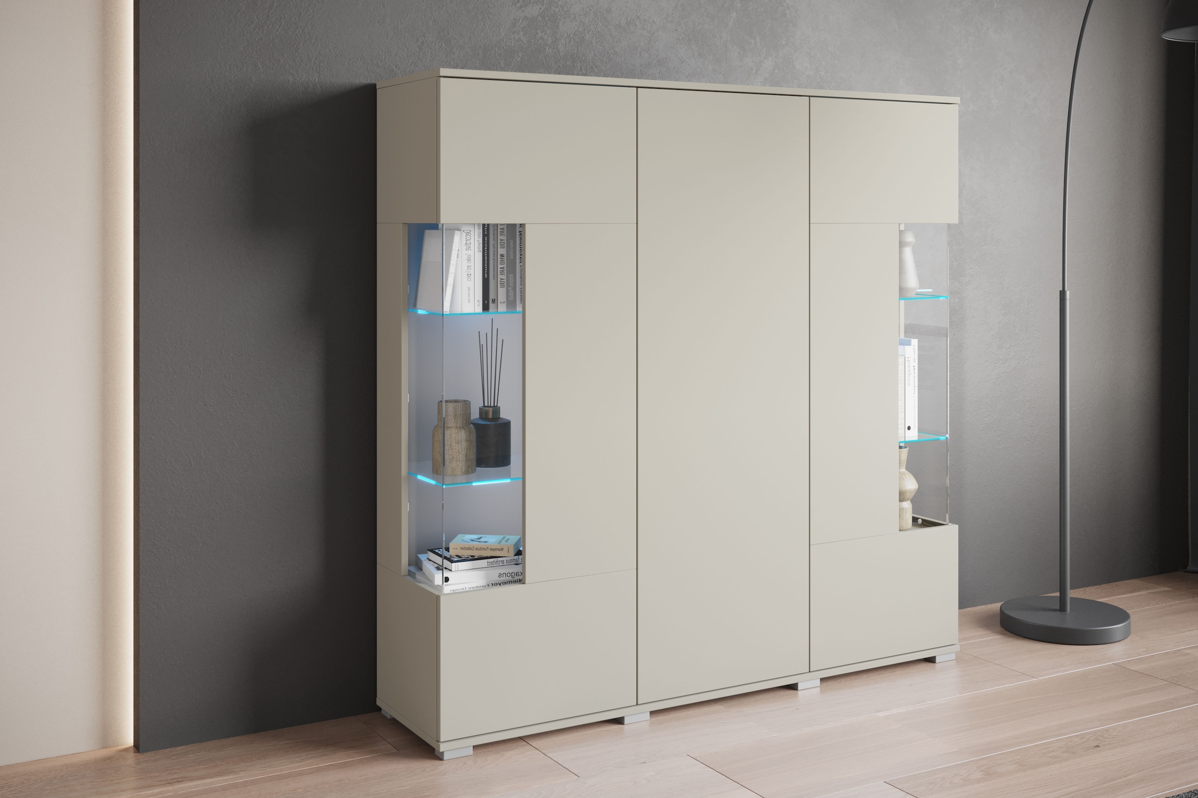 GOODproduct »Kenia« 1 cuis tlg. Buffet moderne, avec portes en verre, largeur 135 cm