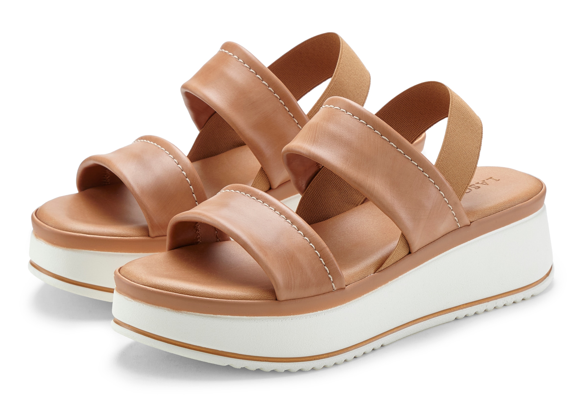 Image of LASCANA Plateausandaletten "Sommerschuh, Sandale, Sandalette, offener Schuh, Plateausandale," Sandalette aus Leder mit modisch bequemer Plateausohle