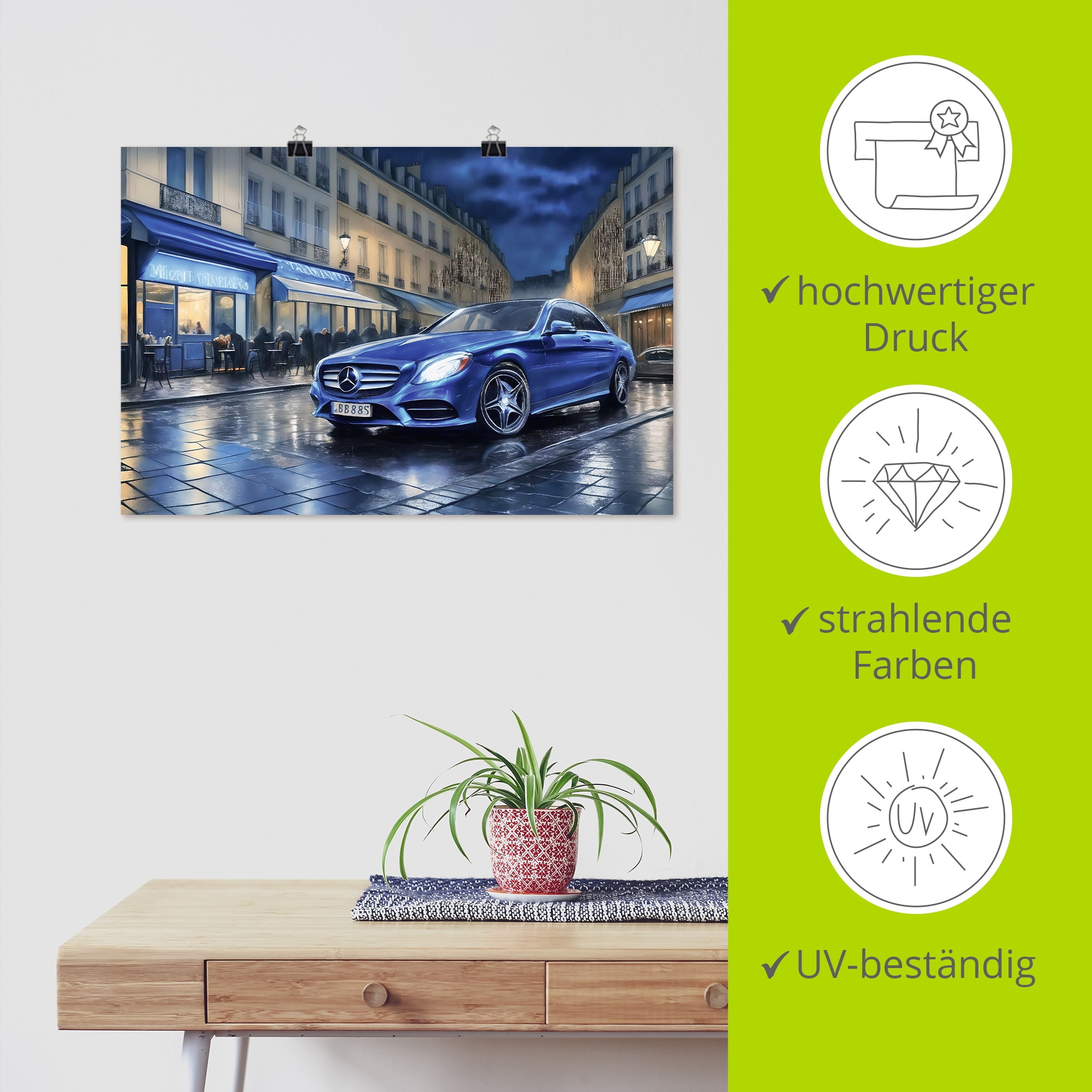 Artland Wandbild »Mit dem Mercedes nach Paris« Auto 1 Stk. tlg. als Alubild, Leinwandbild, Poster, Wandaufkleber in verschied. Grössen