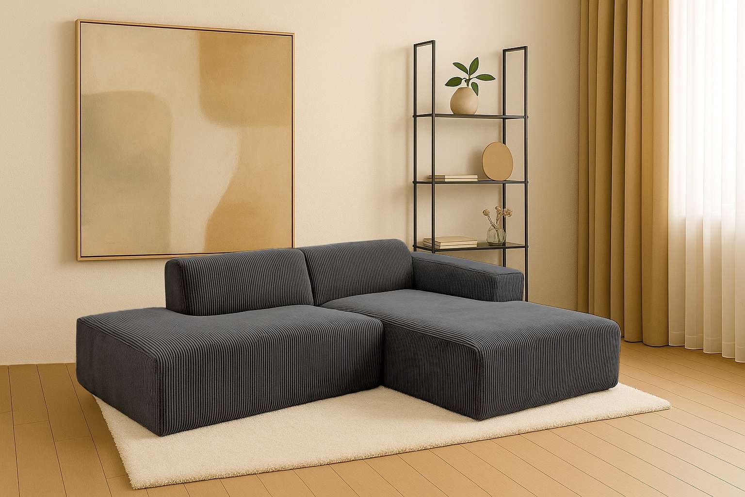 Image of Home affaire Ecksofa "Noord mit Kedernaht, Breite 227 cm, L-Form" Cord, Struktur, Webstoff, mit Wellenunterfederung, Massivholzrahmen