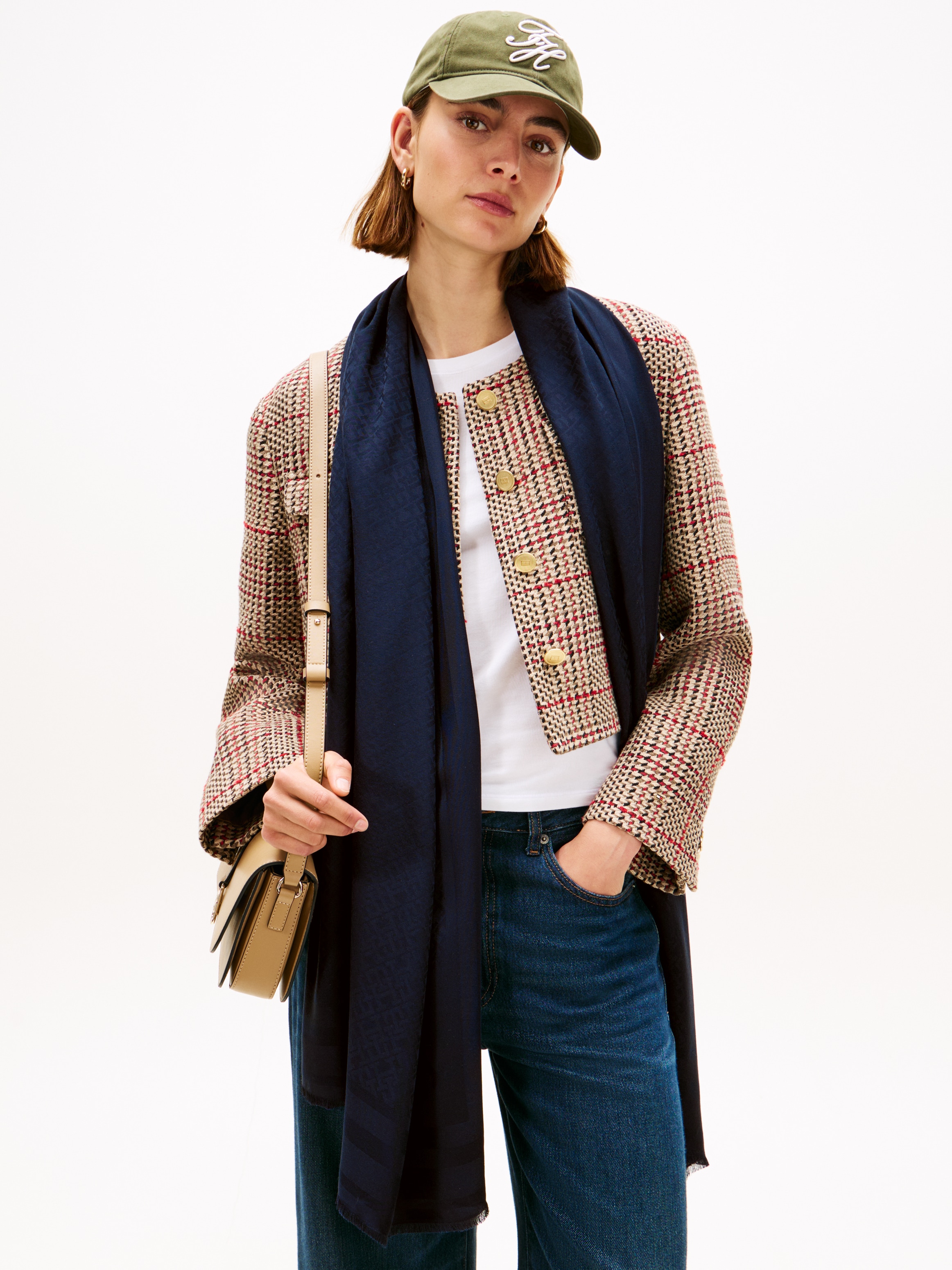Tommy Hilfiger Schal »TH MONOGRAM«, mit Fransen und TH-Monogramm