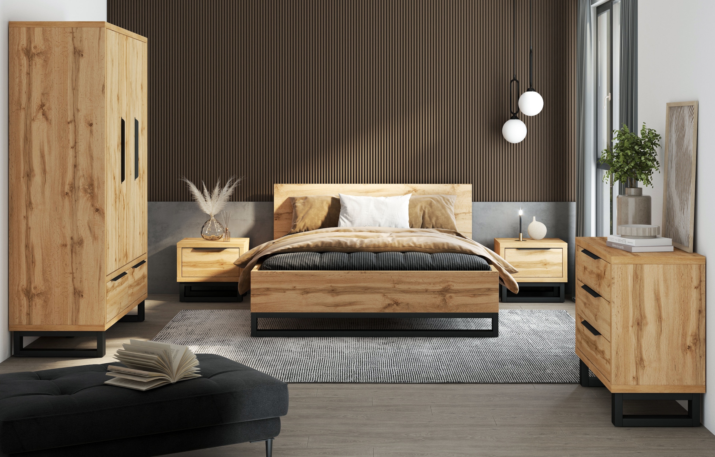 Home affaire Nachtkommode »Bronne, Breite 55 cm, Nachttisch mit 1 Schublade«, Moderner Nachtschrank, Metallgriff, Füsse in Kufenform