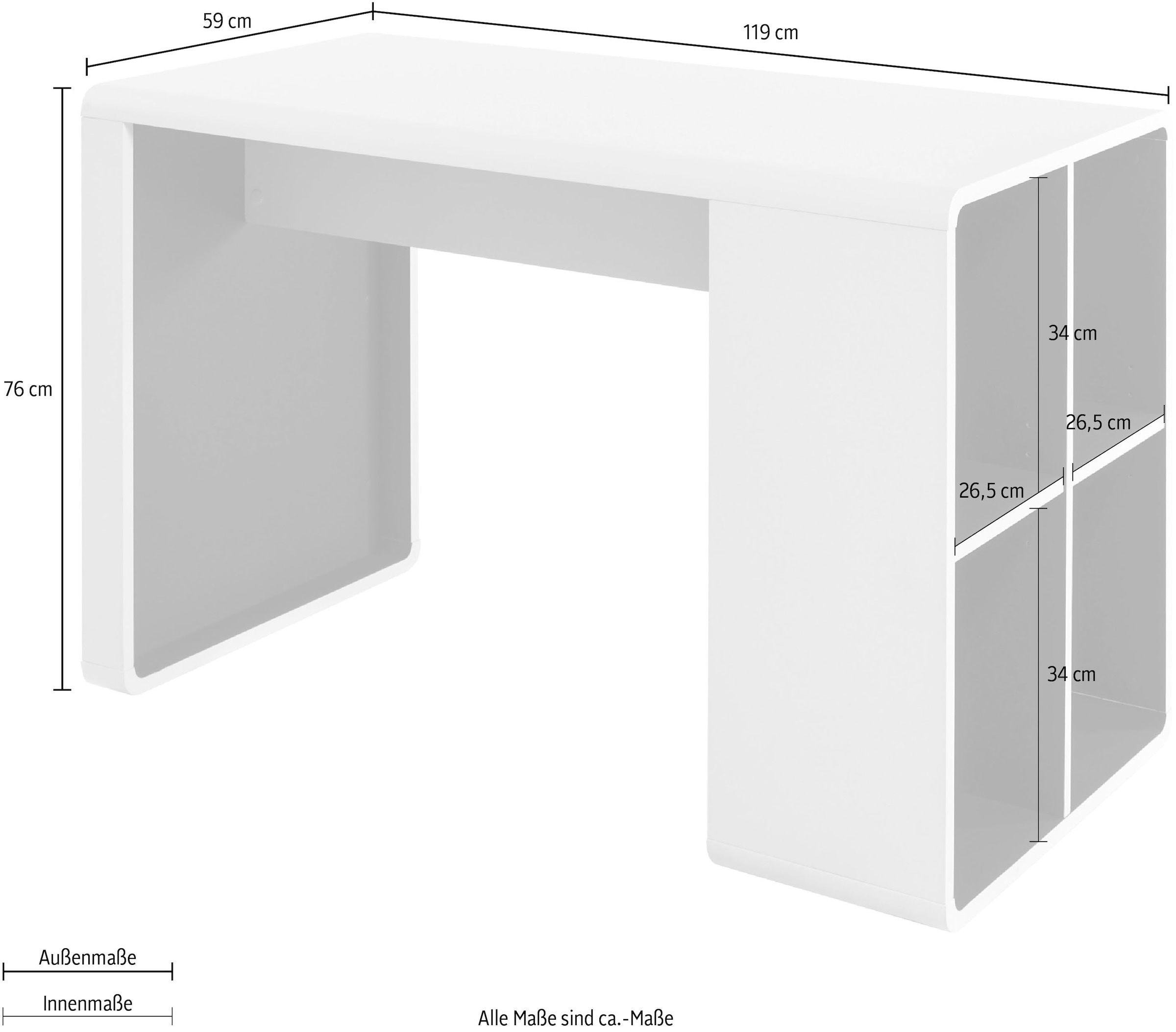 MCA furniture Schreibtisch »Tadeo«, weiss matt mit 4 offenen Fächer, Breite 119 cm