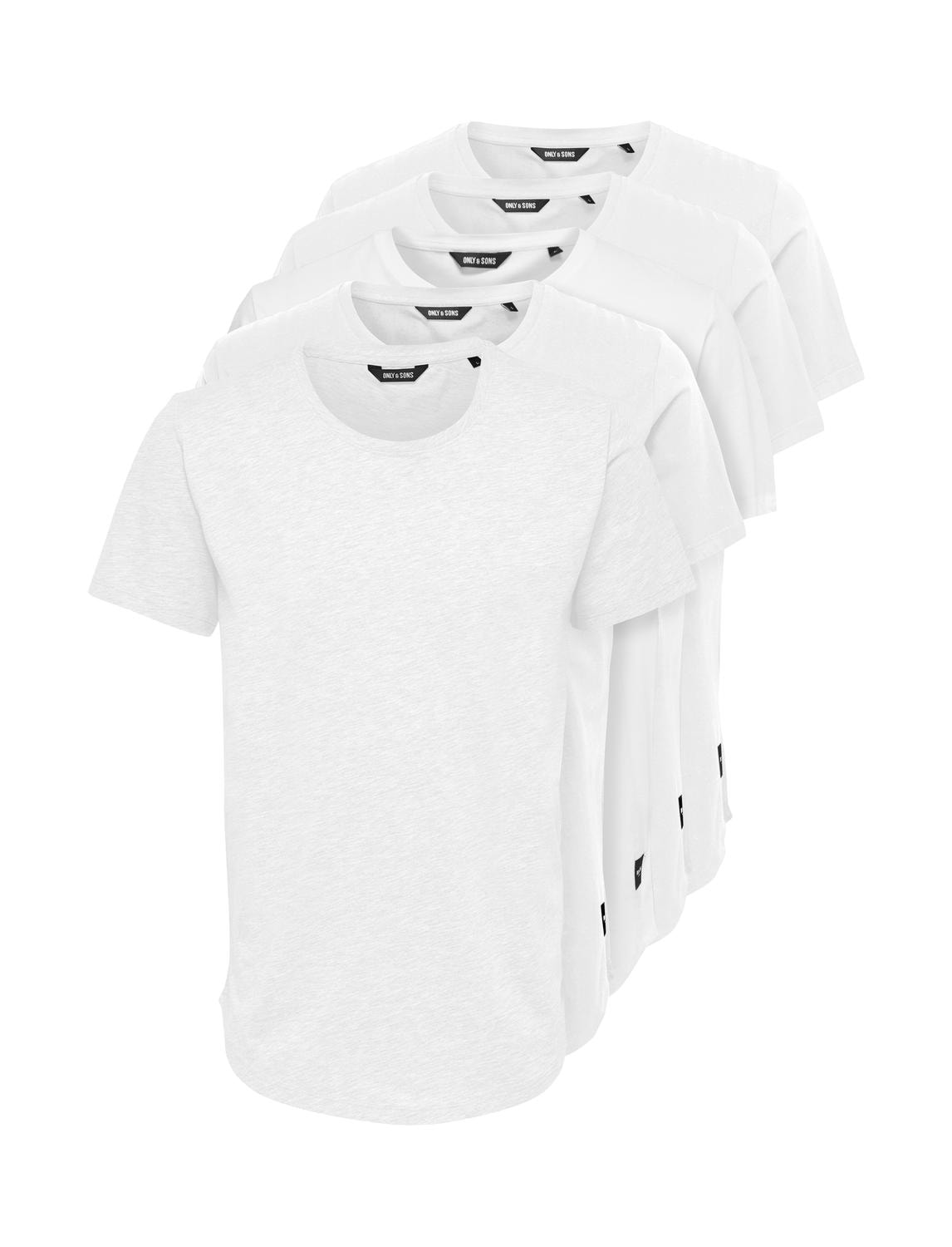 Image of ONLY & SONS Rundhalsshirt "ONSMATT LONGY SS TEE 5-PACK" Packung, 5 tlg. Baumwolle, relaxed fit, lang geschnitten