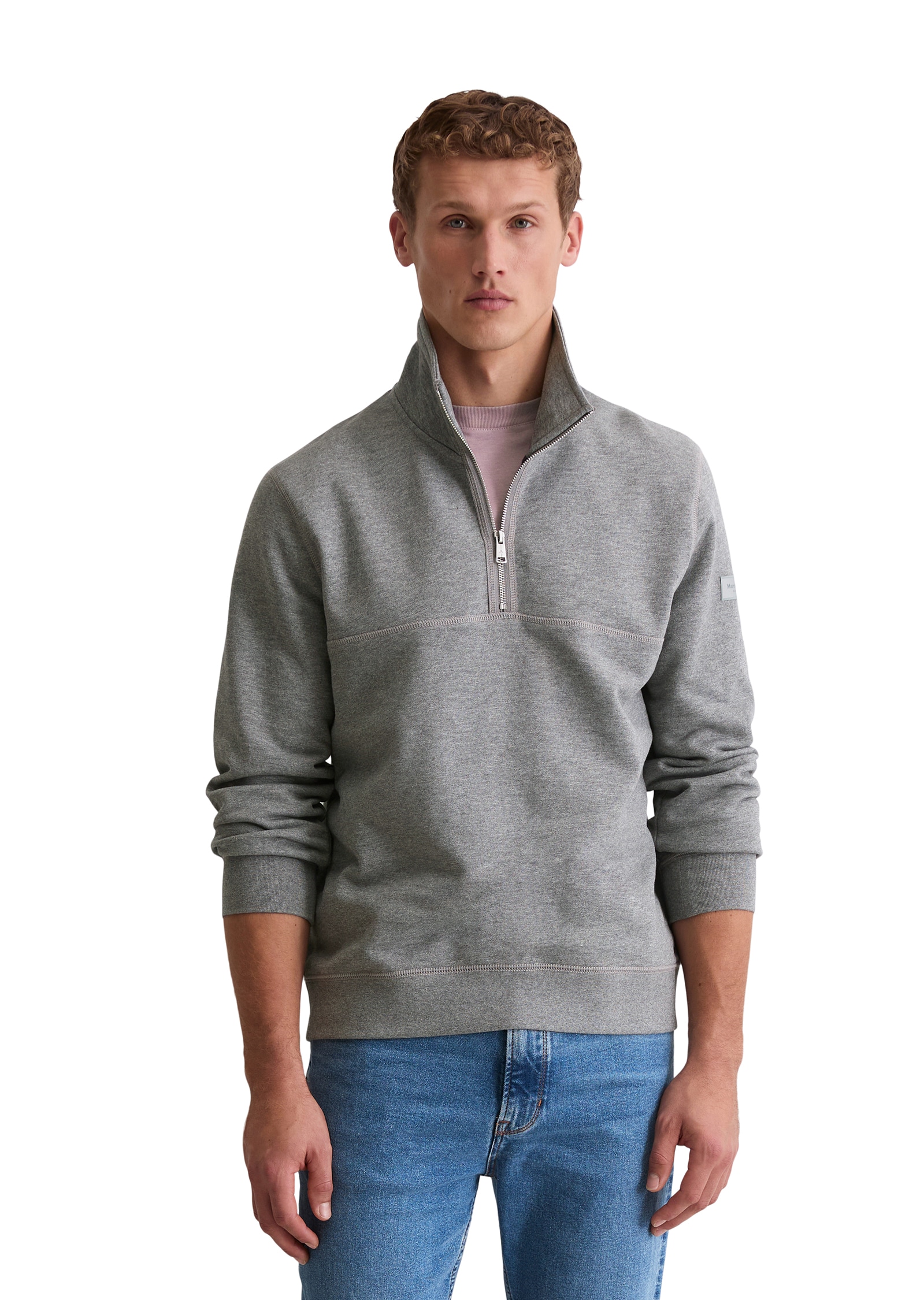 Image of Marc OPolo Sweatshirt "regular fit aus weicher Bio-Baumwolle", Troyerkragen mit Reissverschluss