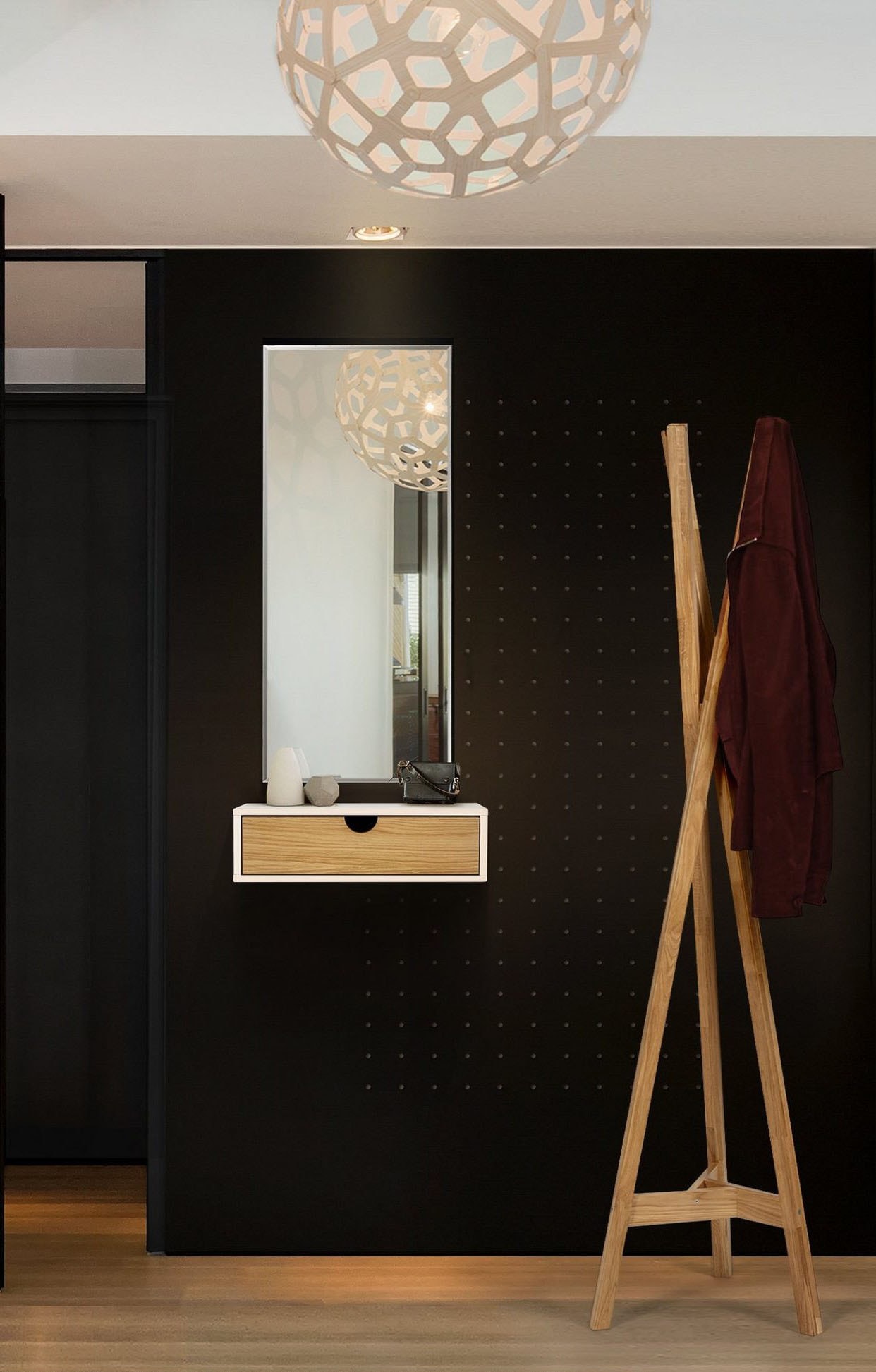 Image of Woodman Nachttisch "Farsta, Beistelltisch, Ablage mit Schublade" Holzfurnier aus Eiche, Breite 40 cm, Wandmontage, FSC
