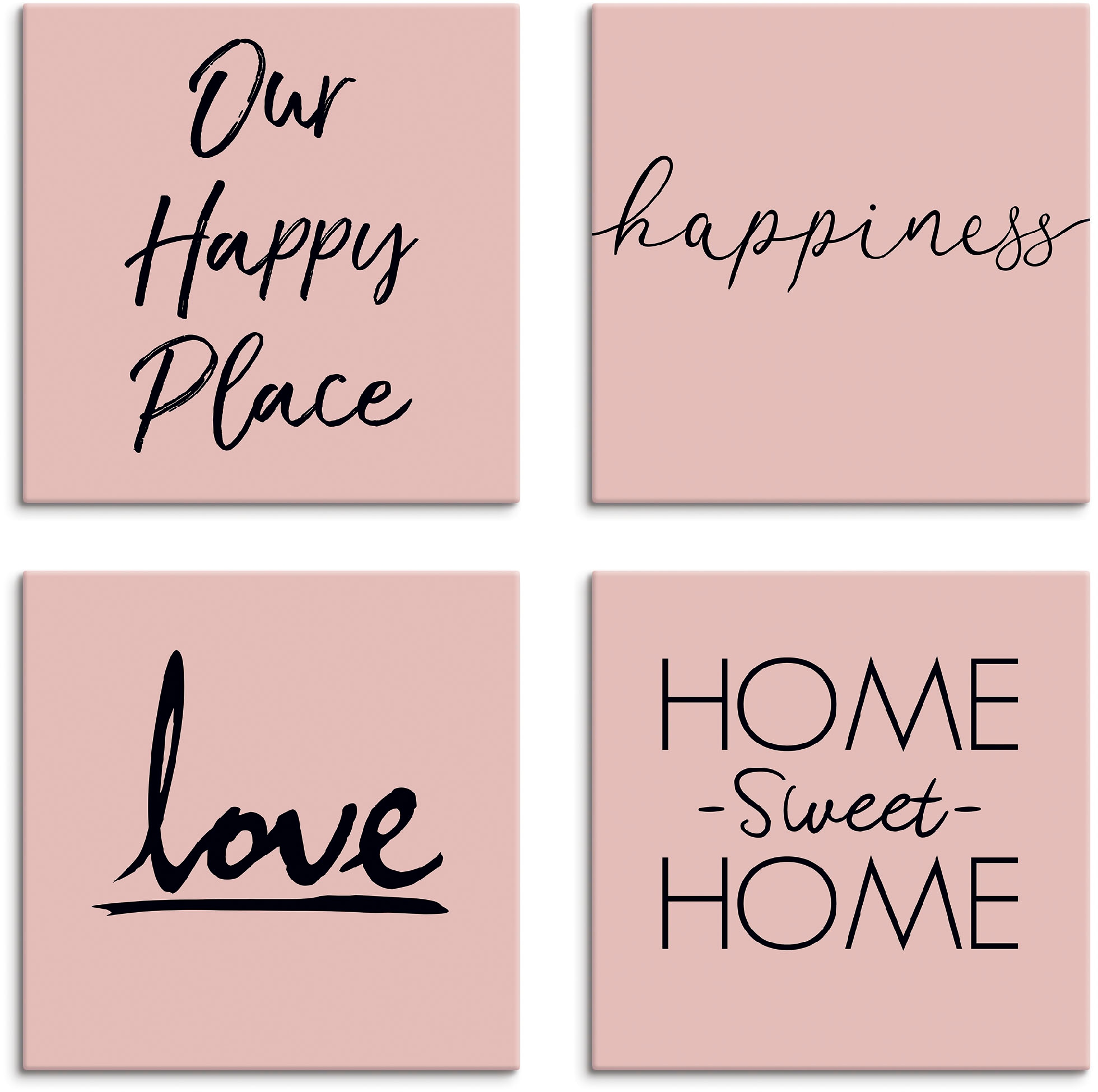 Sprüche »Ort kaufen & Glück bequem Home Set, (4 St.), 4er Artland Leinwandbild Grössen Home«, sweet verschiedene Texte, Liebe