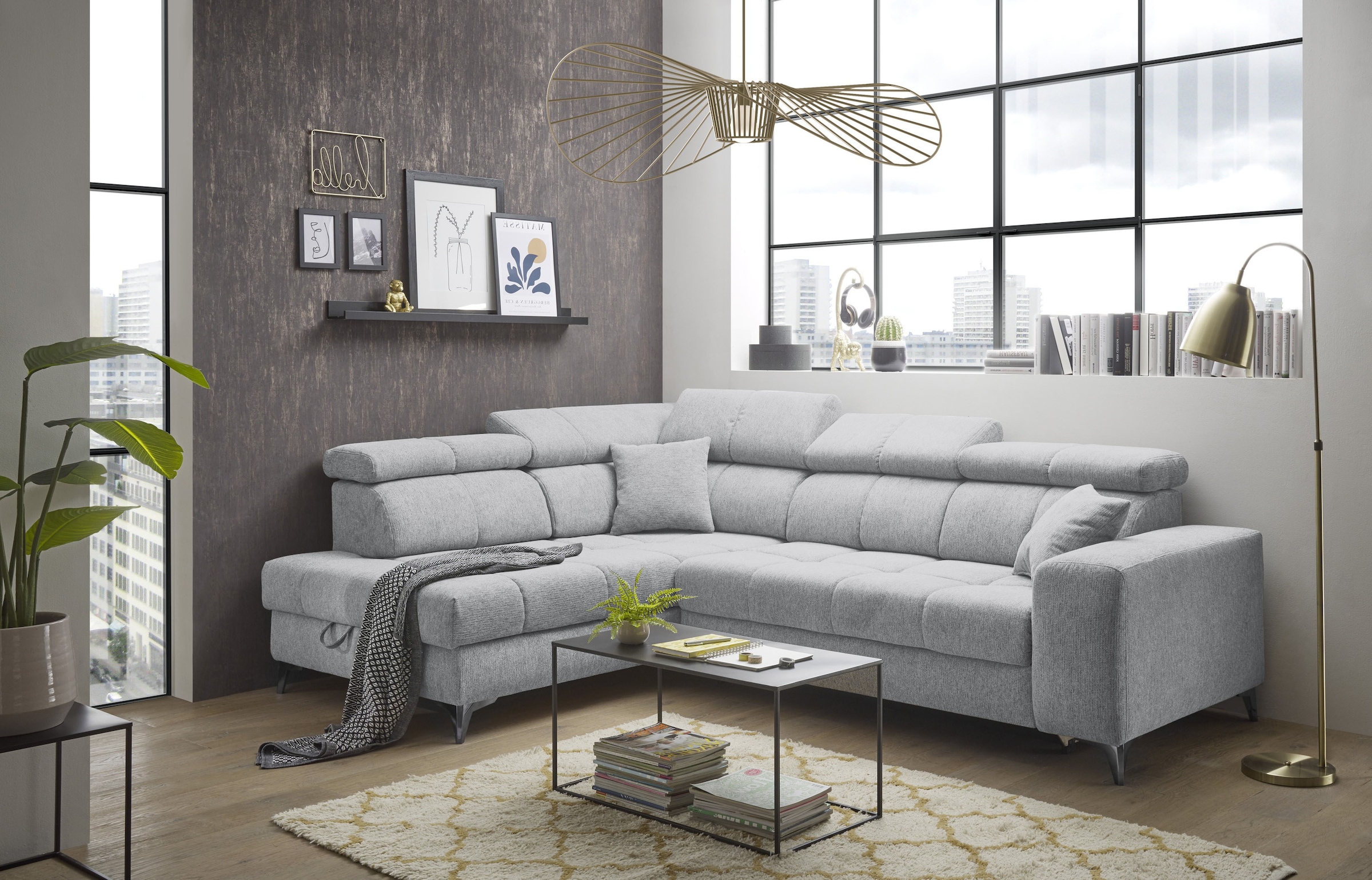 Image of ED EXCITING DESIGN Ecksofa "Sydney L-Form" mit Bettfunktion, Bettkasten, Kopfteilverstellung & 2 Zierkissen