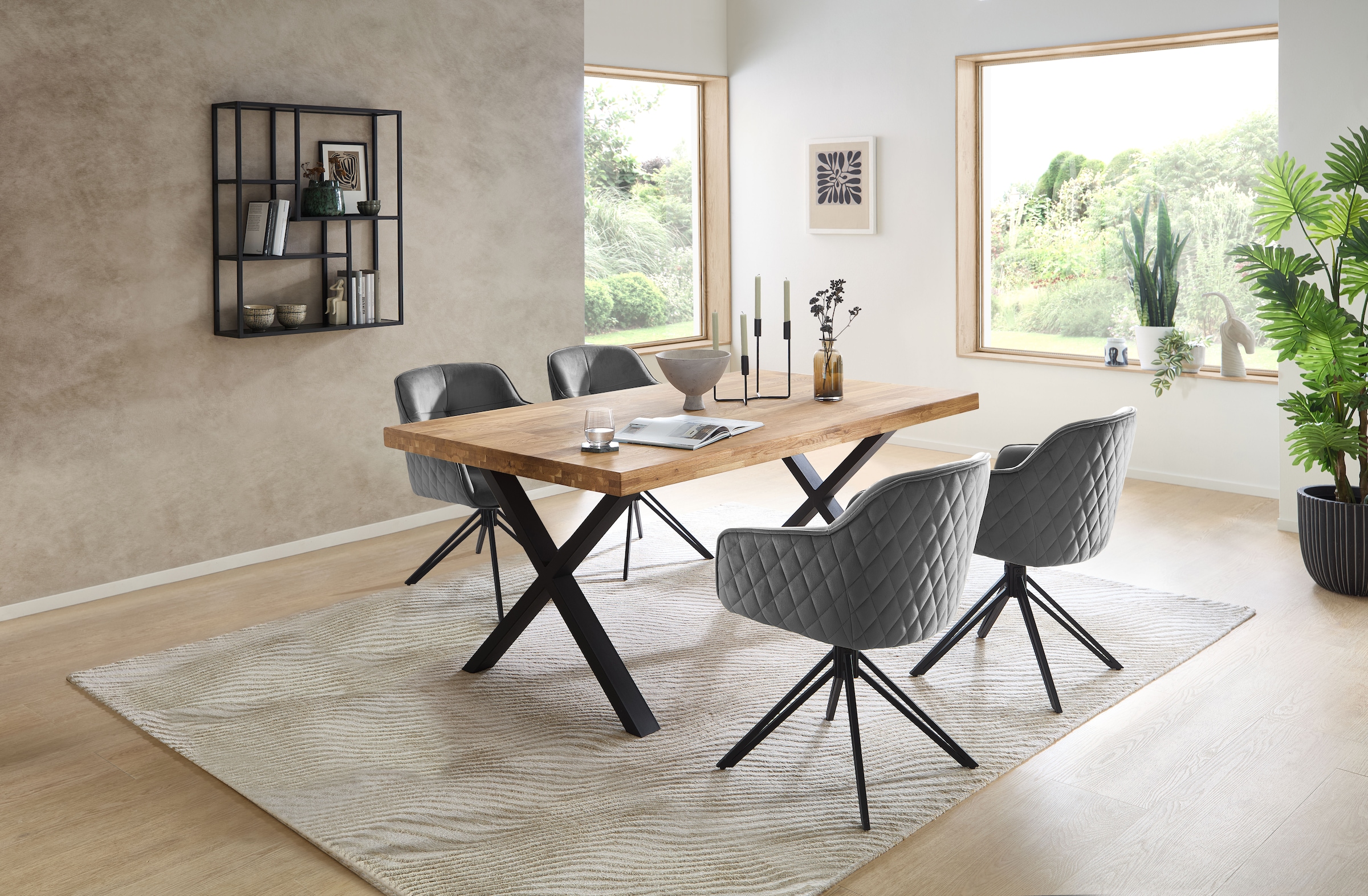 Stolkom Table de salle à manger »Chris Esszimmertisch Eiche Massivholz, BxHxT 110x47x70 cm« Gerade Kante, Industrial Style Eiche Massivholz