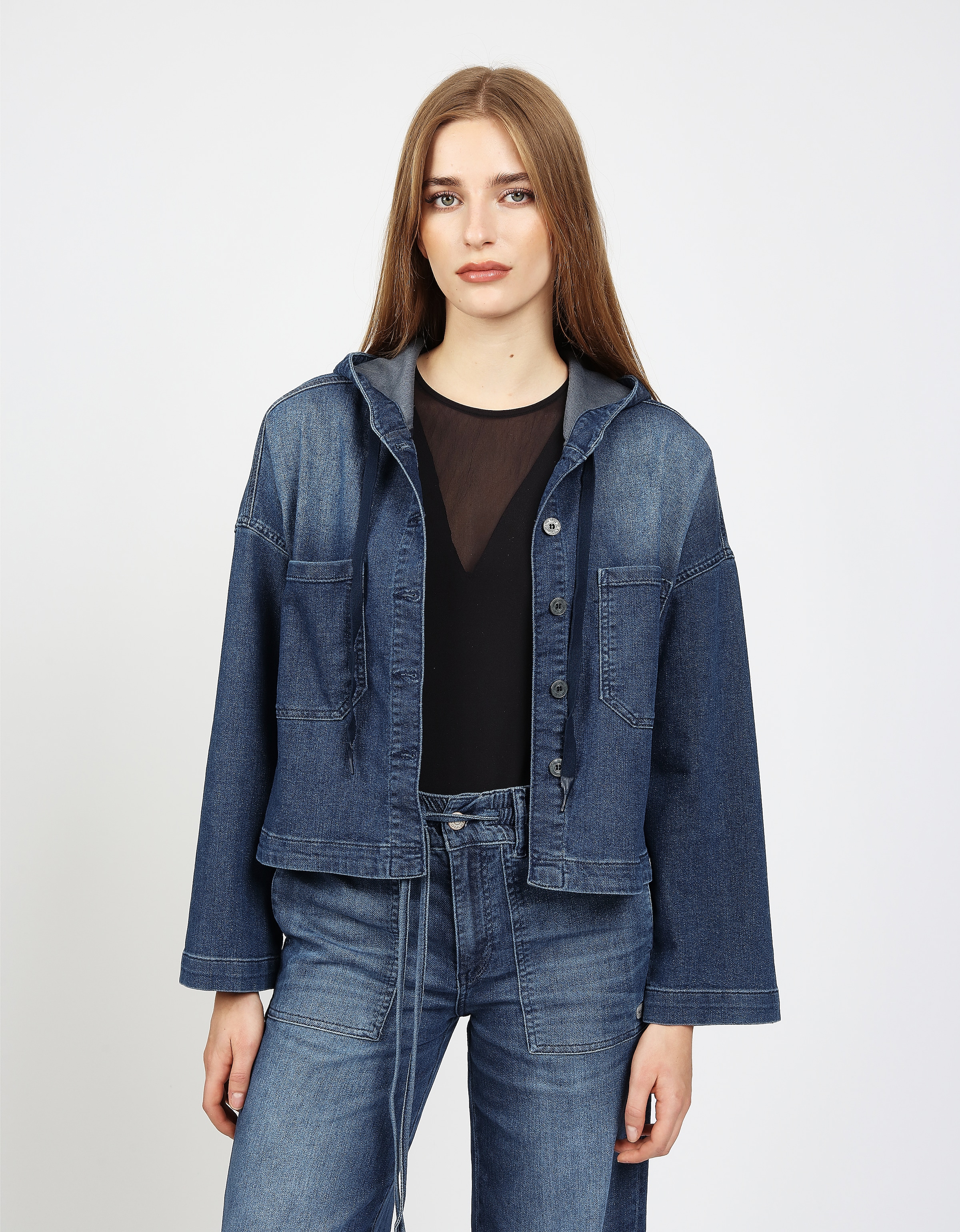 Image of GANG Jeansjacke "94ALICE CAP LONG" mit Kapuze mit Kapuze