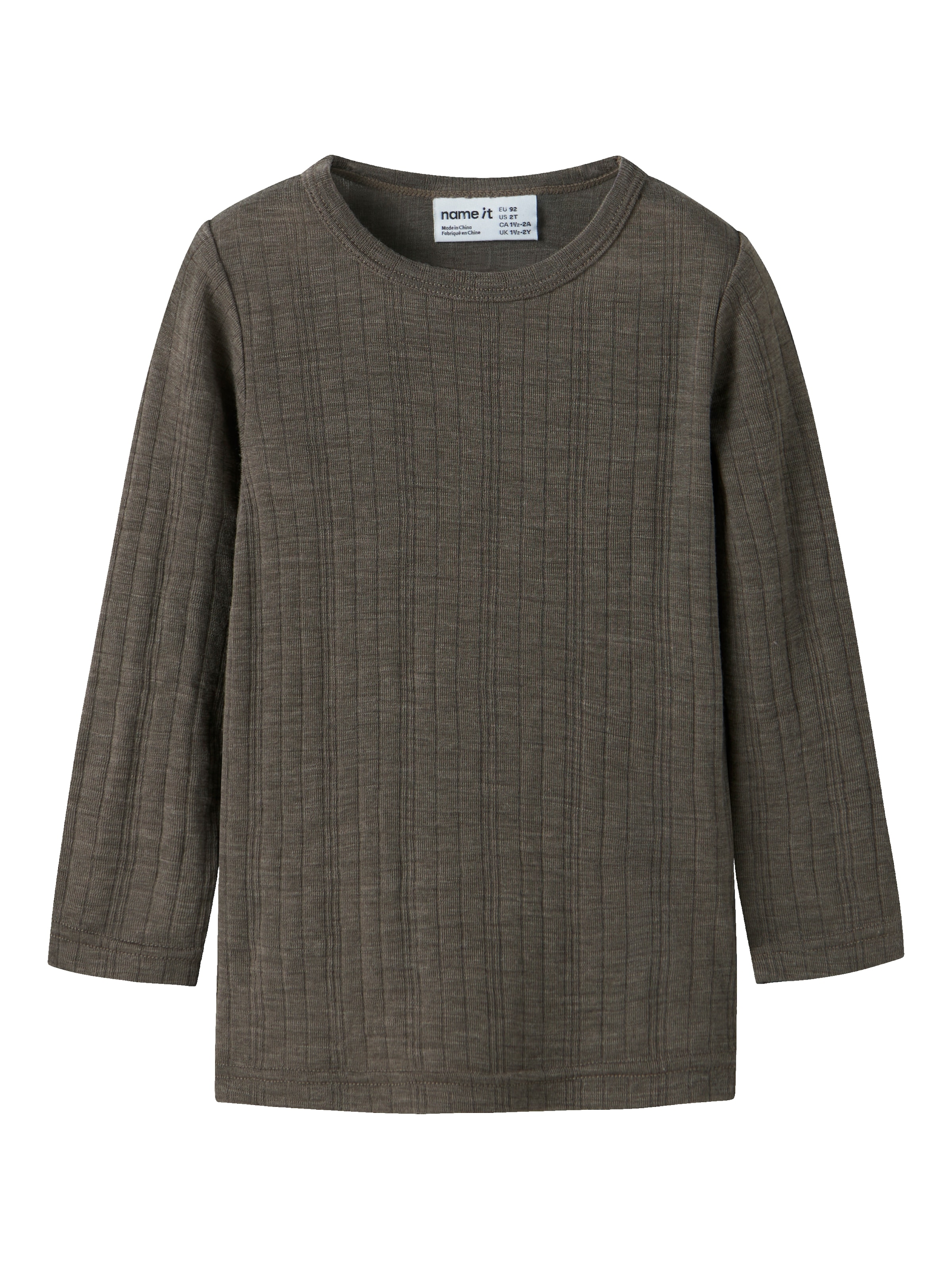 Image of Name It Langarmshirt "NMMWANG WOOL NEEDLE LS TOP SOLID NOOS" aus reiner Merinowolle