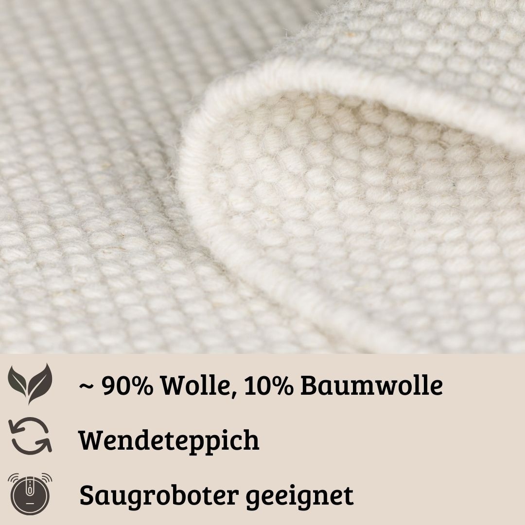 my home Bettumrandung »Wolltraum Pur«, (Set, 3 tlg.), Wendeteppich, handgewebt, Uni Farben, reine Wolle, Wohnzimmer