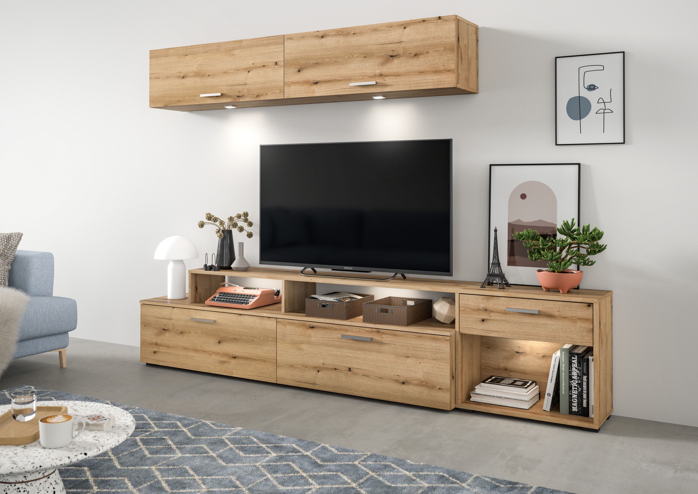 INOSIGN Wohnwand »Rotu, Breite 247 cm, bestehend aus: Lowboard und Hängeschrank«, Wohnkombination, Mediawand, Anbauwand, Wohnzimmer Set