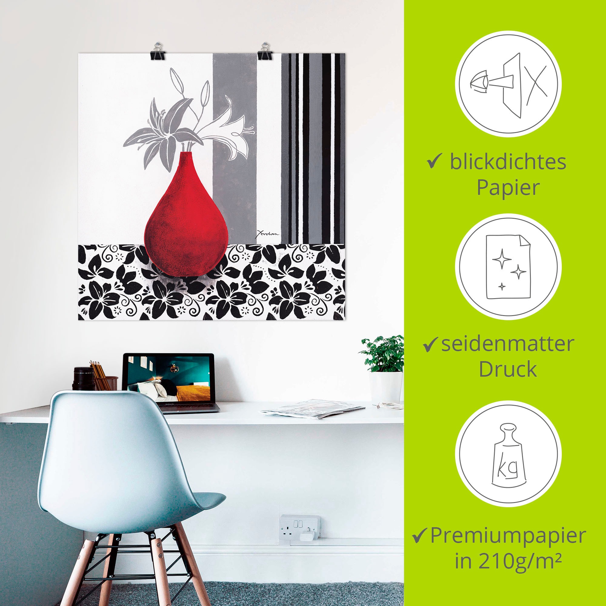 Artland Wandbild »Blumenmuster«, Vasen & Töpfe, (1 St.), als Alubild, Outdoorbild, Poster in verschied. Grössen