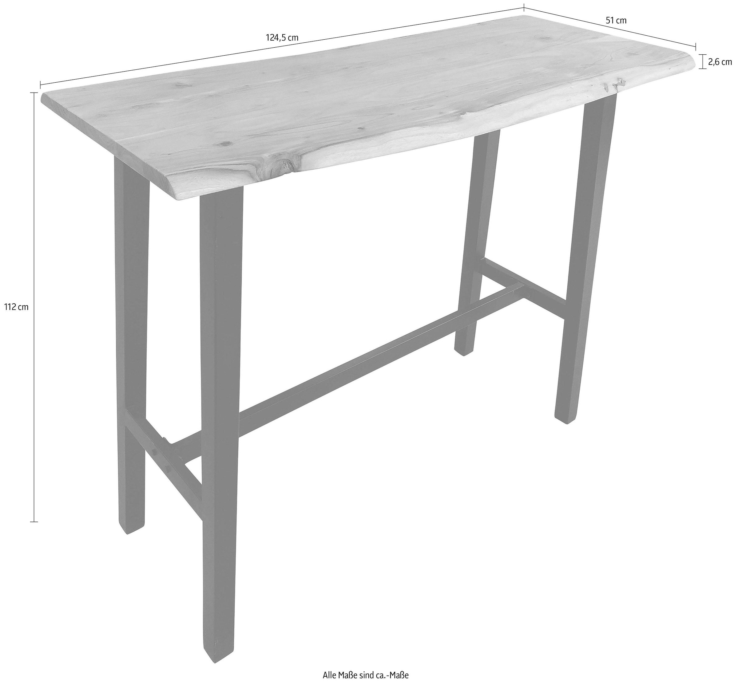 SIT Table de bar »Akazie Baumkante mit Stahlgestell antikschwarz« Bord naturel d'arbre en acacia massif à l'état naturel
