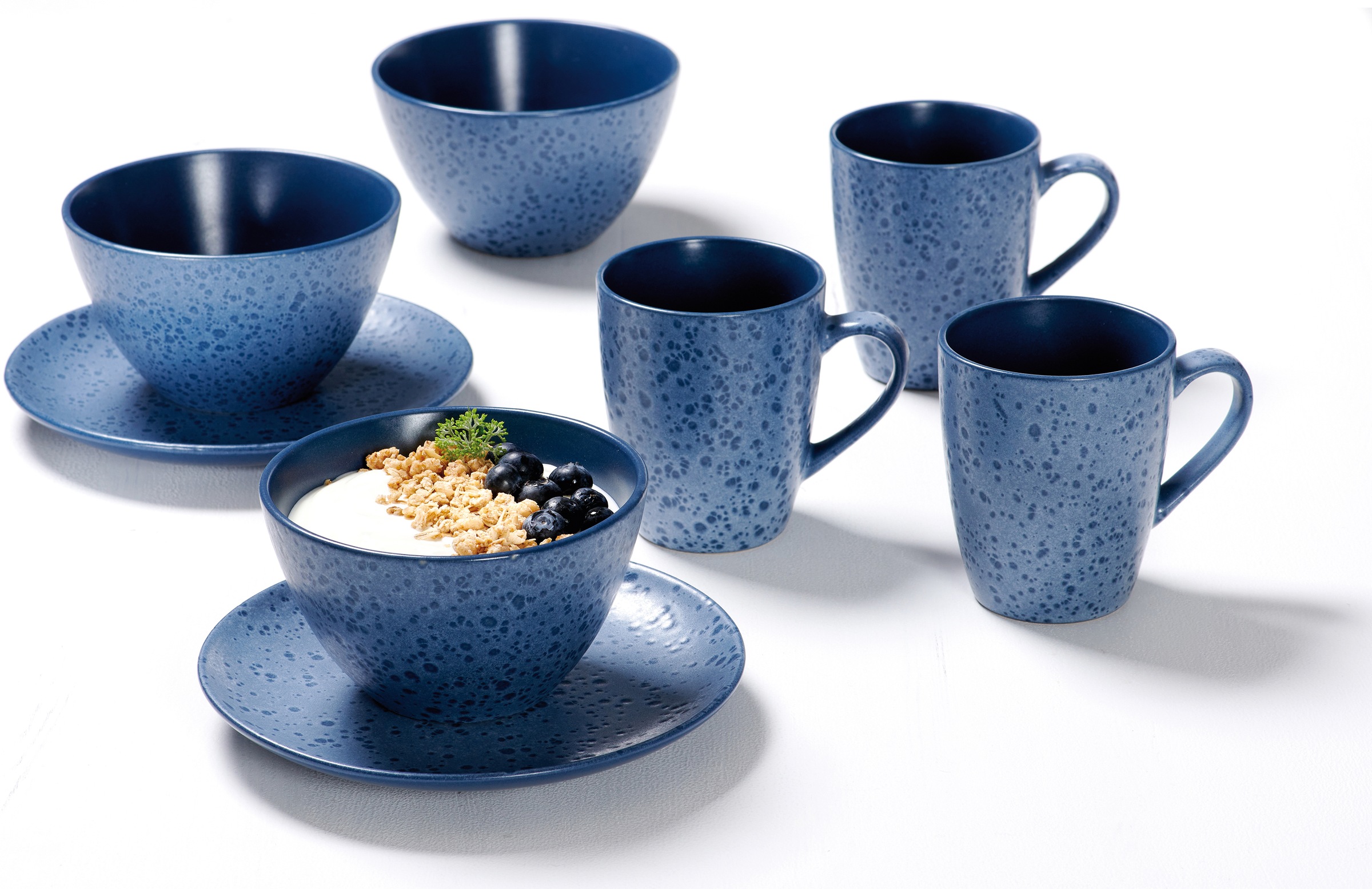 Ritzenhoff & Breker Frühstücks-Geschirrset »Service, Kitwe (Teller, Schale, Kaffeebecher)«, (Set, 12 tlg., 4 Kaffeebecher (370 ml), 4 Schalen, 4 Frühstücksteller), Reaktivglasur, jedes Stück ein Unikat, 12 Teile, für 4 Personen