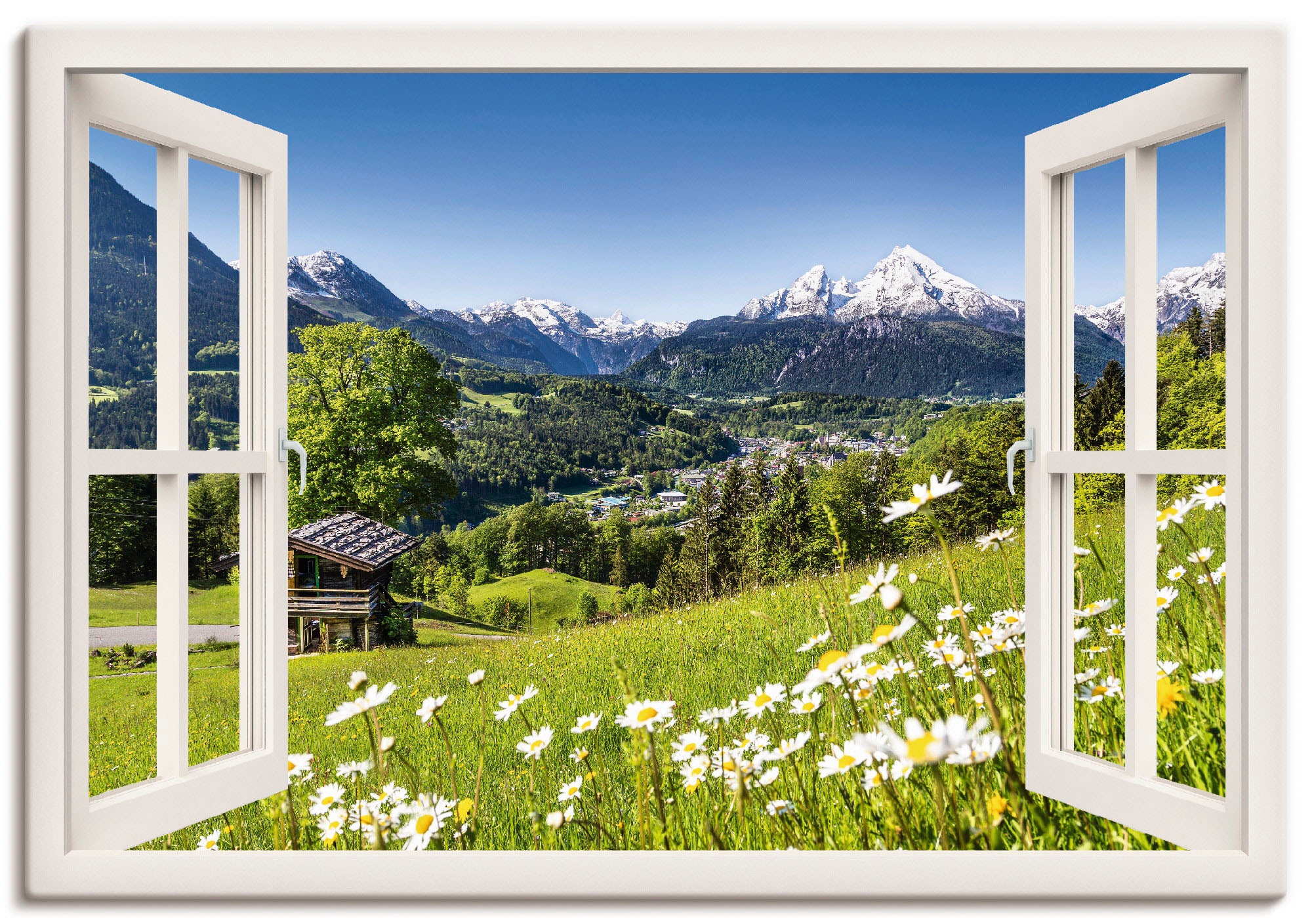 Image of Artland Wandbild "Fensterblick Bayerischen Alpen" Berge 1 Stk. tlg. als Leinwandbild, Poster in verschied. Grössen