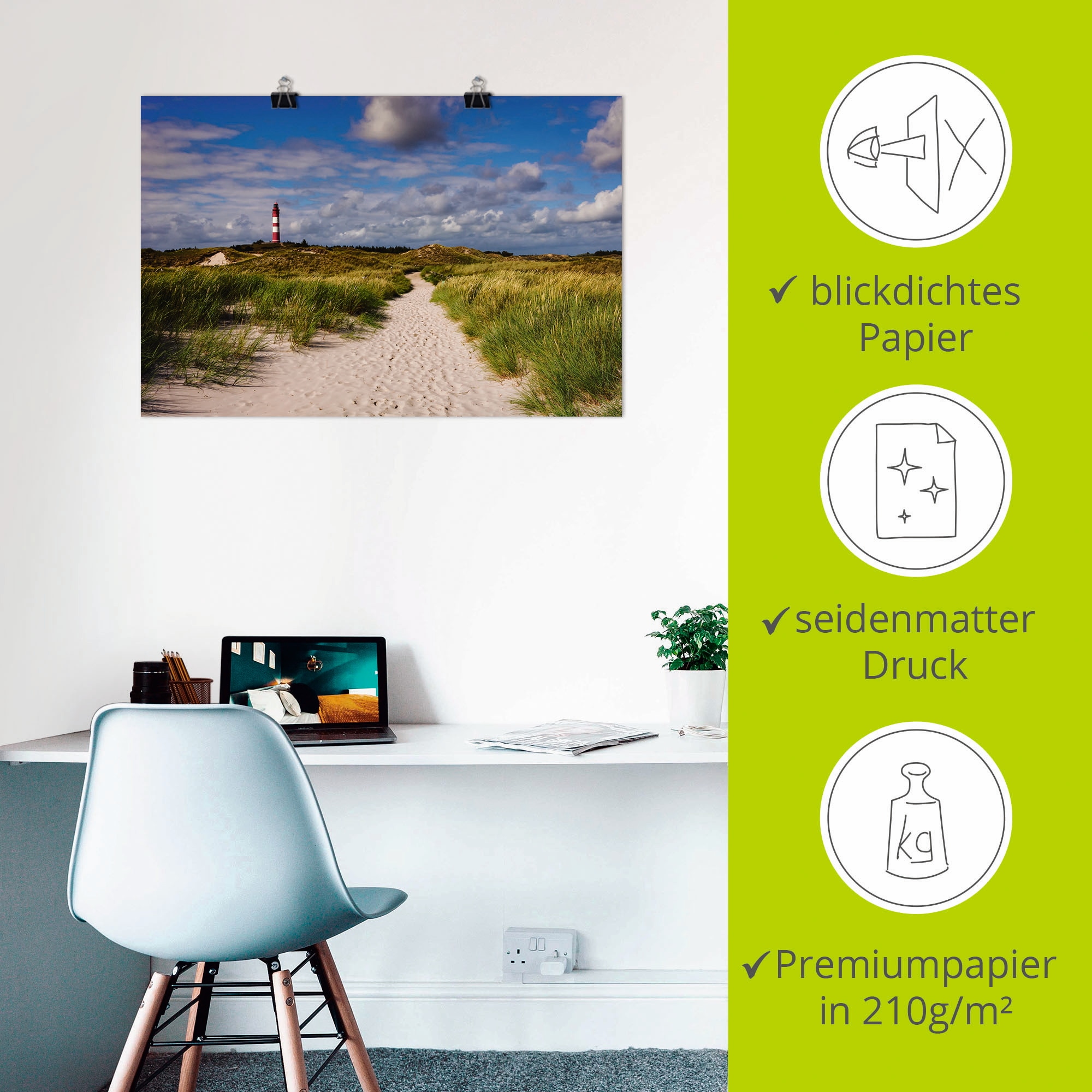 Artland Wandbild »Strandweg zum Leuchtturm - Insel Amrum«, Küste, (1 St.), als Alubild, Outdoorbild, Leinwandbild, Poster in verschied. Grössen