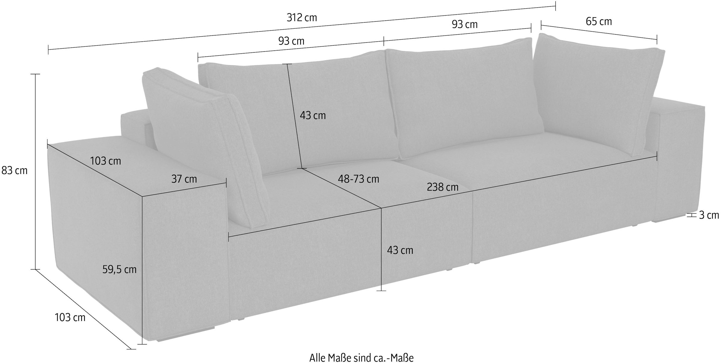 Trends by HG Canapé Big »Conor XXL, B: 312cm, Liegefläche: 138x 238cm, in Cord und Velours« avec fonction couchage et coffre de lit