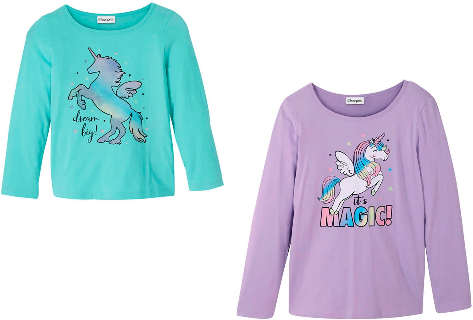 bonprix T-shirt à manches longues »Langarmshirt aus reiner Baumwolle (2er Pack)« Packung, 2, 2 cuis Regular Fit, mit Frontprint, aus Baumwolle