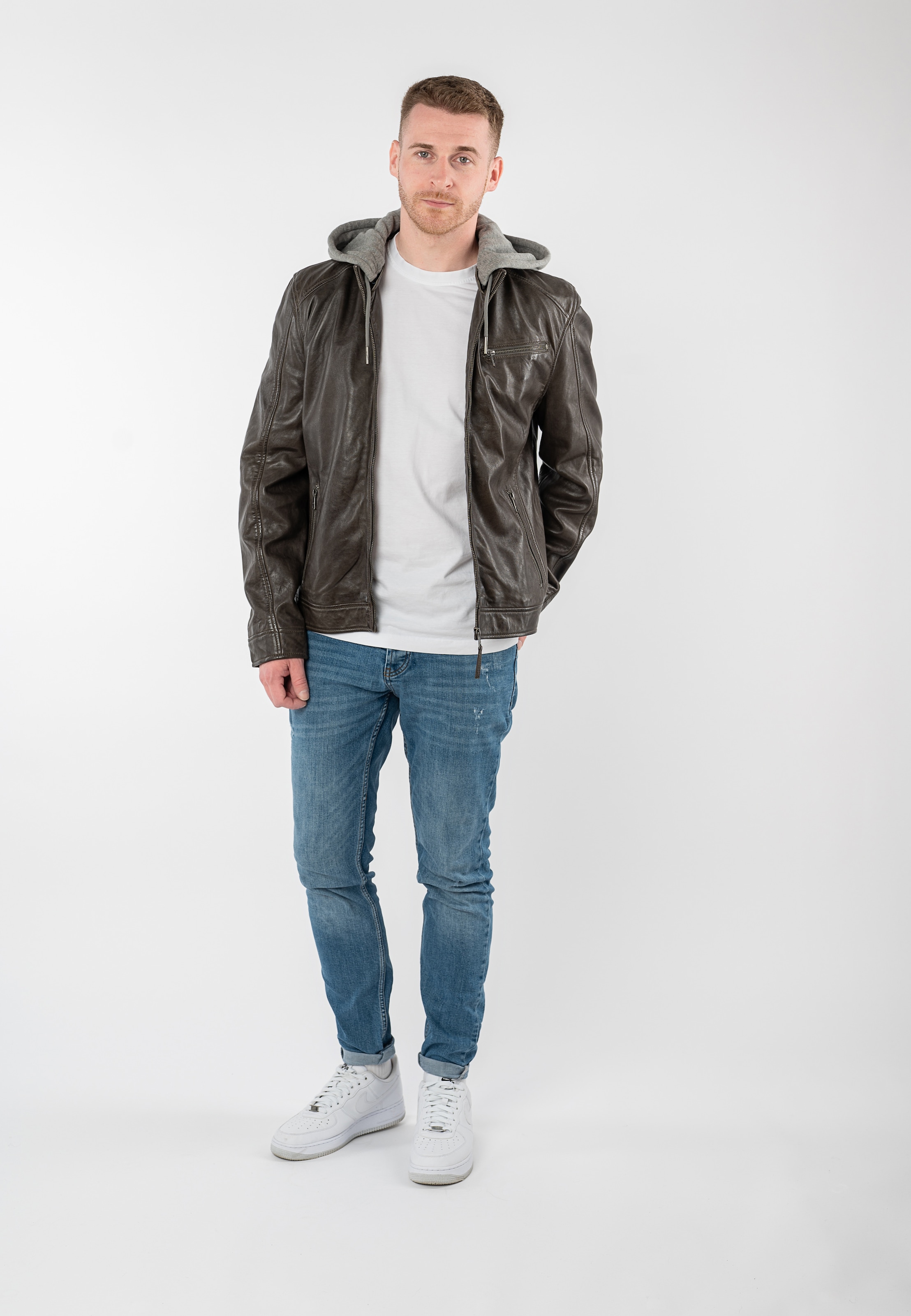 Mauritius Veste en cuir »MMBarlo« mit Kapuze mit abnehmbarer Kapuze