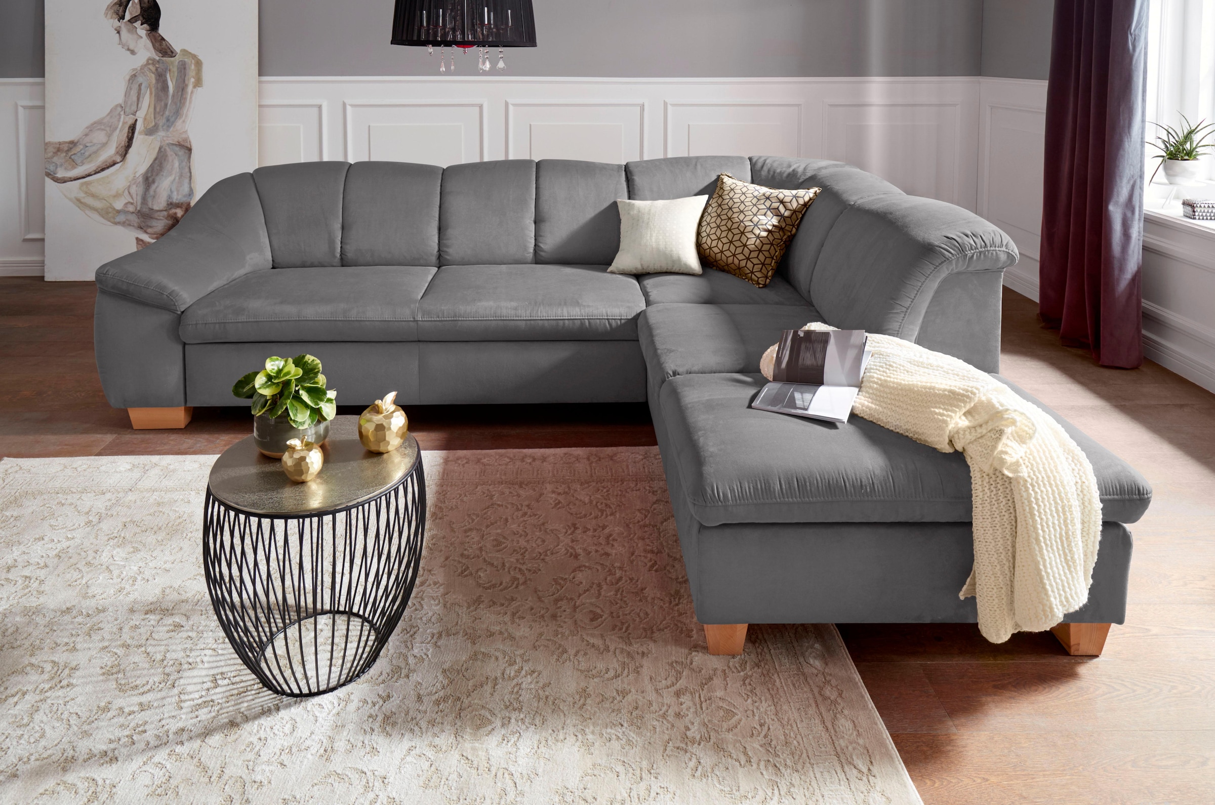 sit&more Ecksofa »Santo L-Form«, mit Federkern, wahlweise mit Bettfunktion und Stauraum