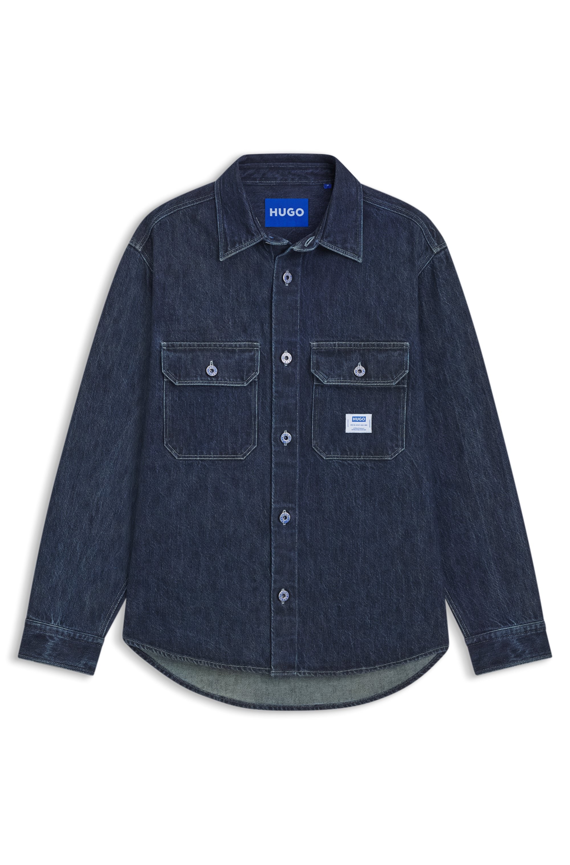 HUGO Blue Jeanshemd Oversized-Fit, Denim-Qualität, Logo-Stickerei
