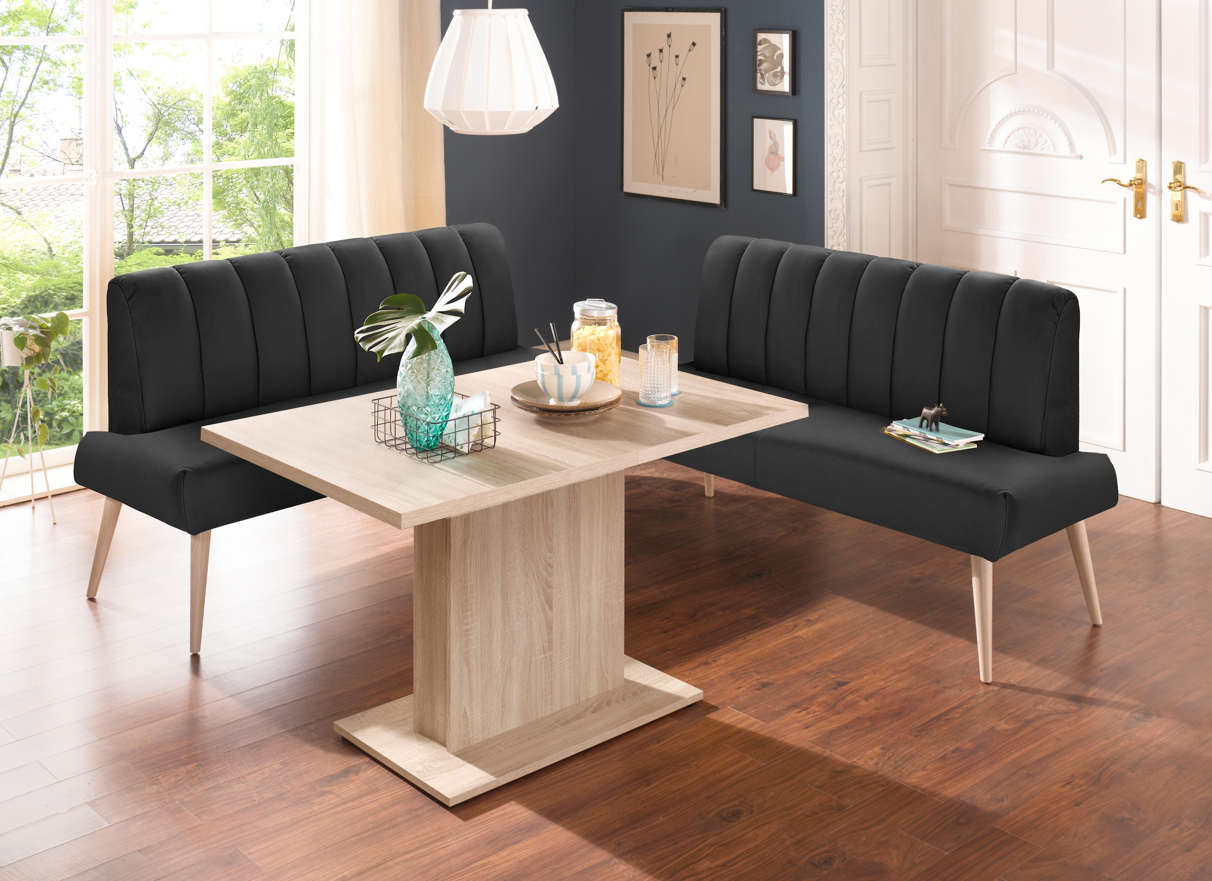 exxpo - sofa fashion Sitzbank »Costa, moderne Rückensteppung, bequem und elegant, hoher Holzfuss«, hochwertige Detailverarbeitung, Frei im Raum stellbar