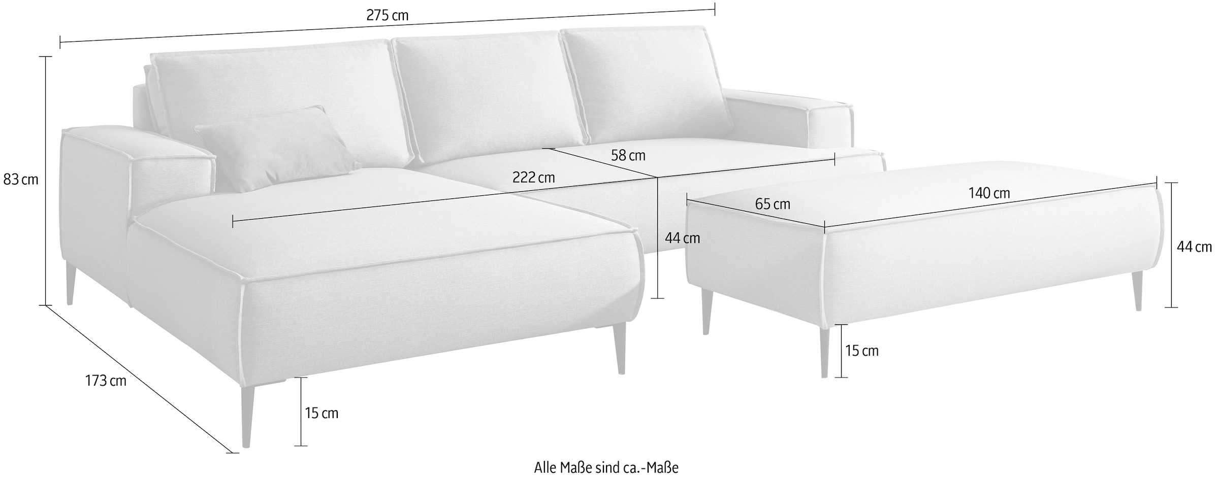 Home affaire Sitzgruppe »TVINNU, Polsterecke L-Form, Schlaffunktion, mit Hocker« Set, 2 Stk. tlg. Set, stellbar zum Schlafsofa (Krokodilverbinder)