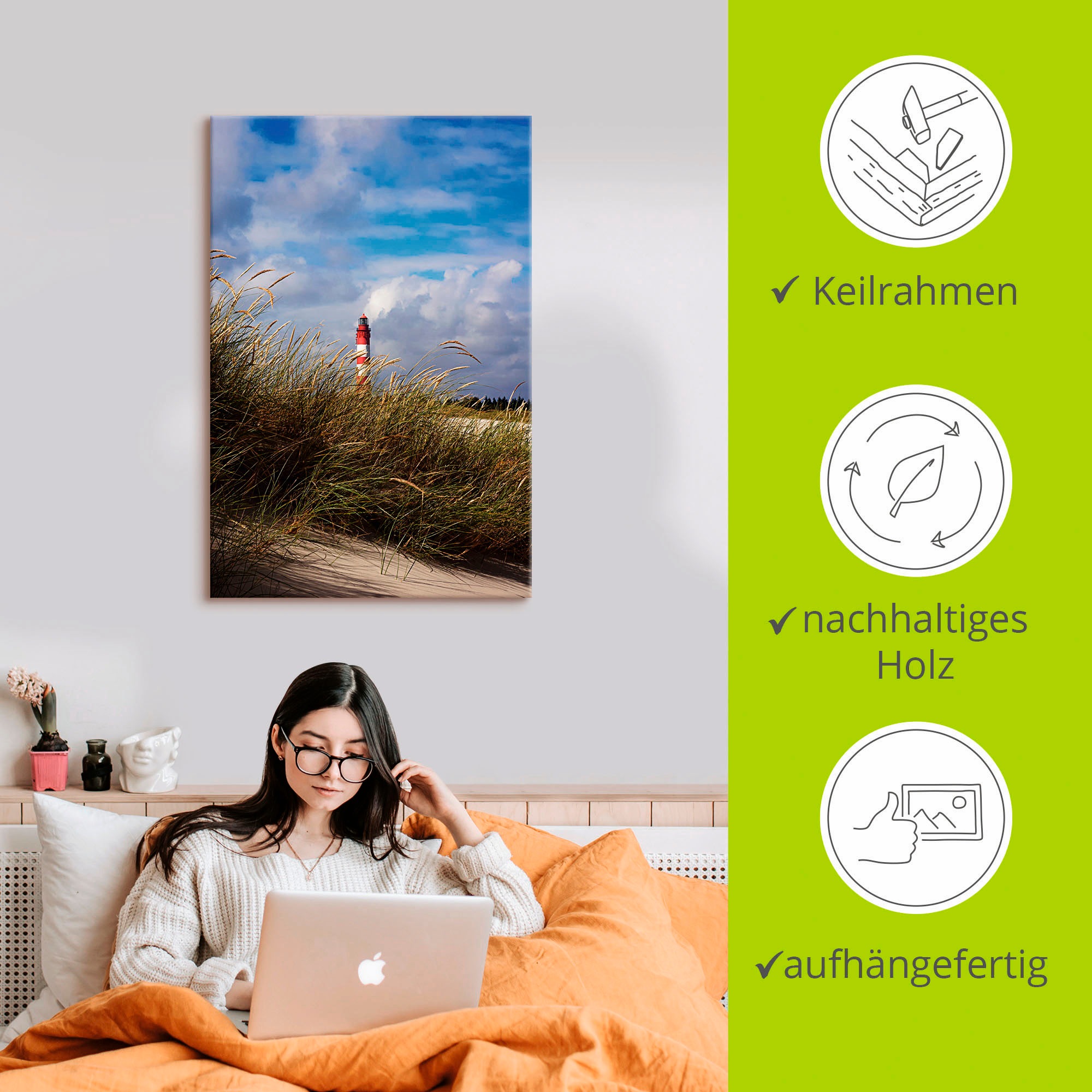 Artland Wandbild »Sommerimpression Amrumer Leuchtturm«, Gebäude, (1 St.), als Leinwandbild, Poster in verschied. Grössen