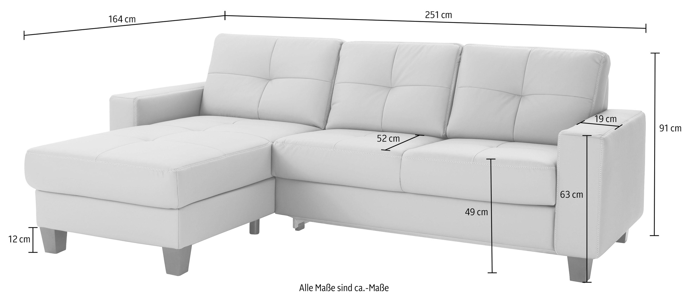 Places of Style Ecksofa »Varese L-Form«, wahlweise mit Bettfunktion und Vorziehfunktion