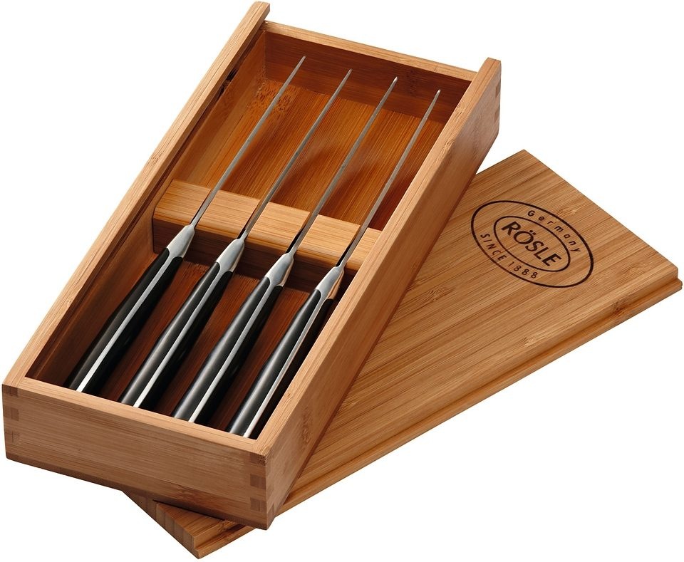 Image of RÖSLE Steakmesser 4 Steakmesser mit Klinge aus Klingenspezialstahl, inkl. Holzbox
