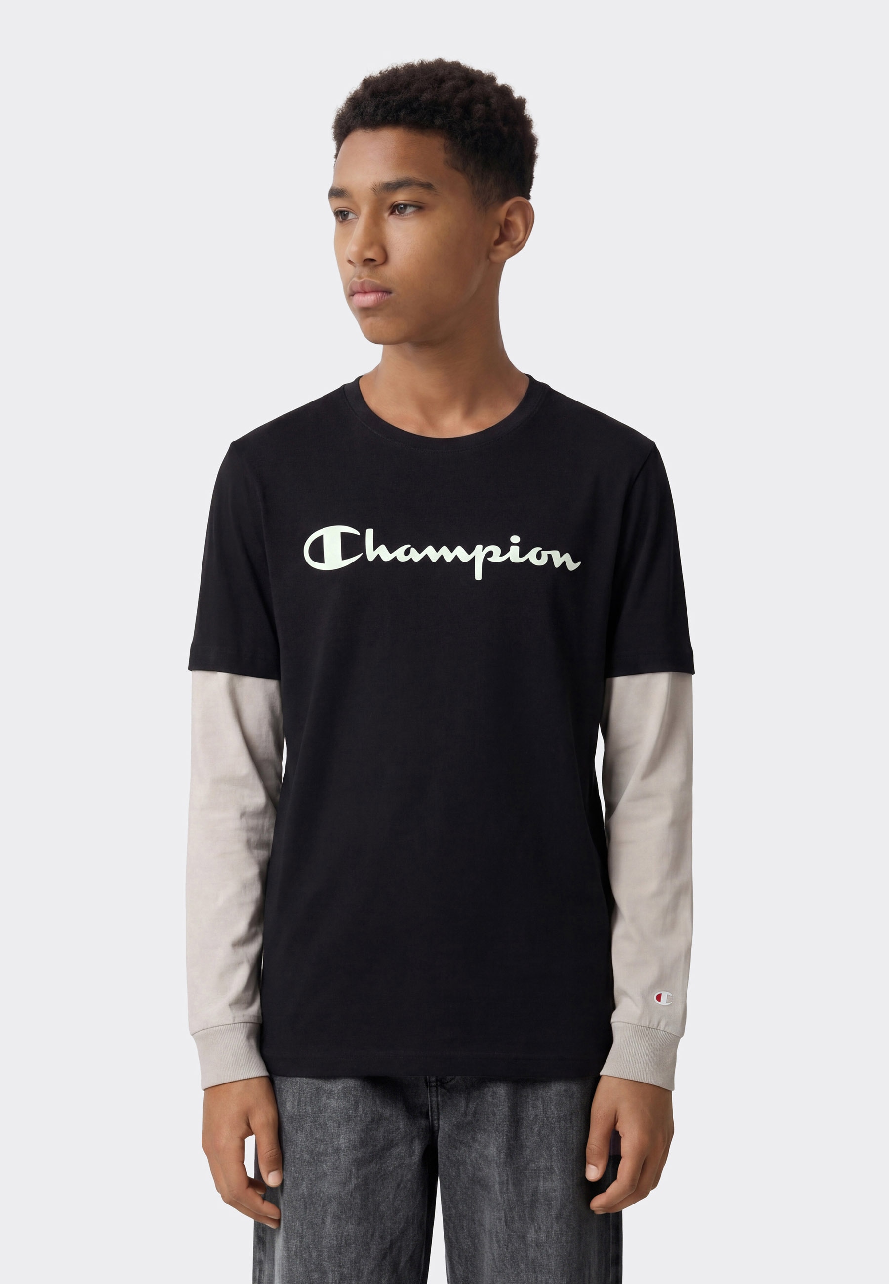 Image of Champion Langarmshirt "SPORTWEAR LONG SLEEVE Standard Fit" für Kinder, mit Rundhalsausschnitt, aus Baumwolle, normale Länge